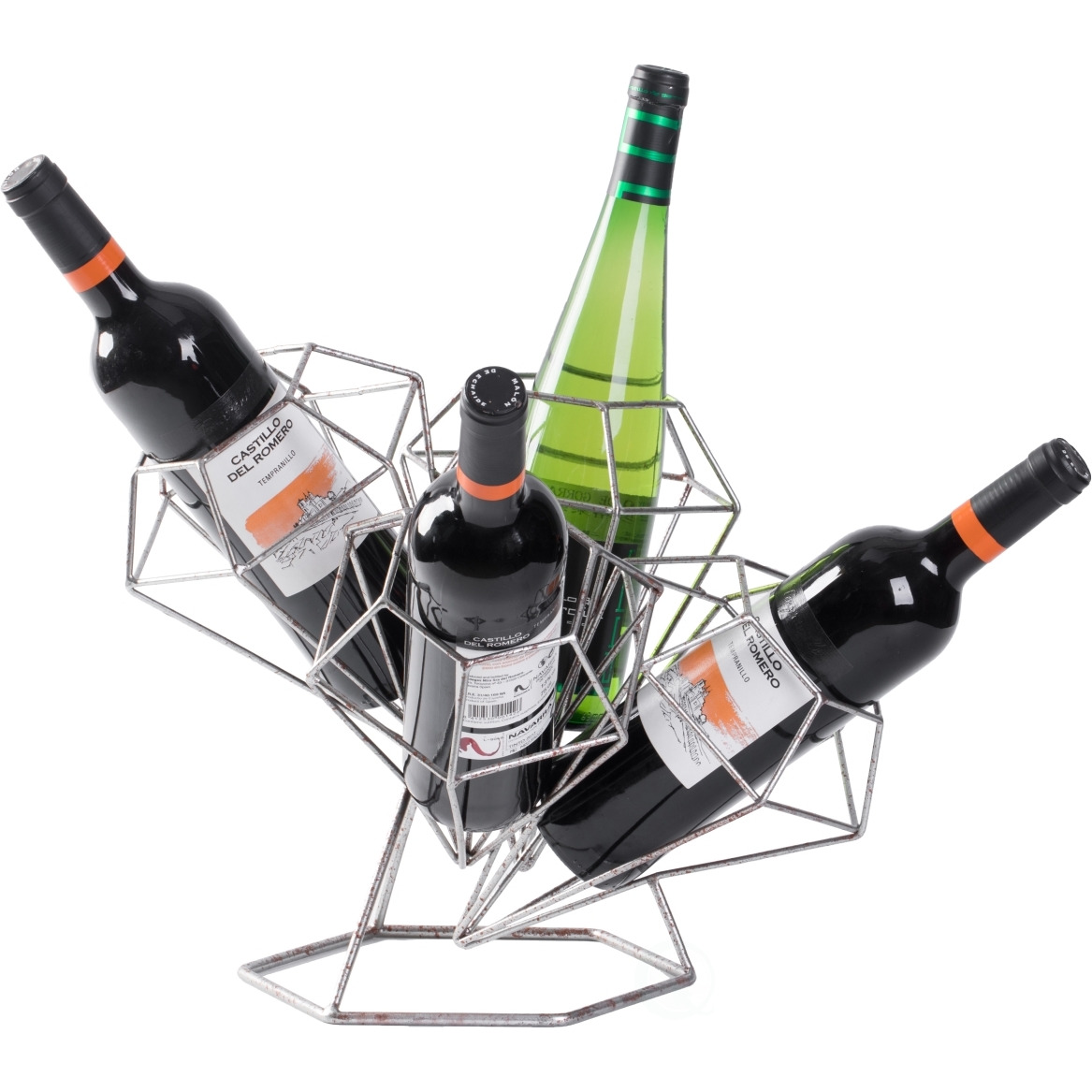 Vintiquewise QI003564 1275 x 1325 x 1175 in Vintage Decorative Metal Diamond Shaped Tabletop countertop Wine 4 Bottle Holder  Bronze