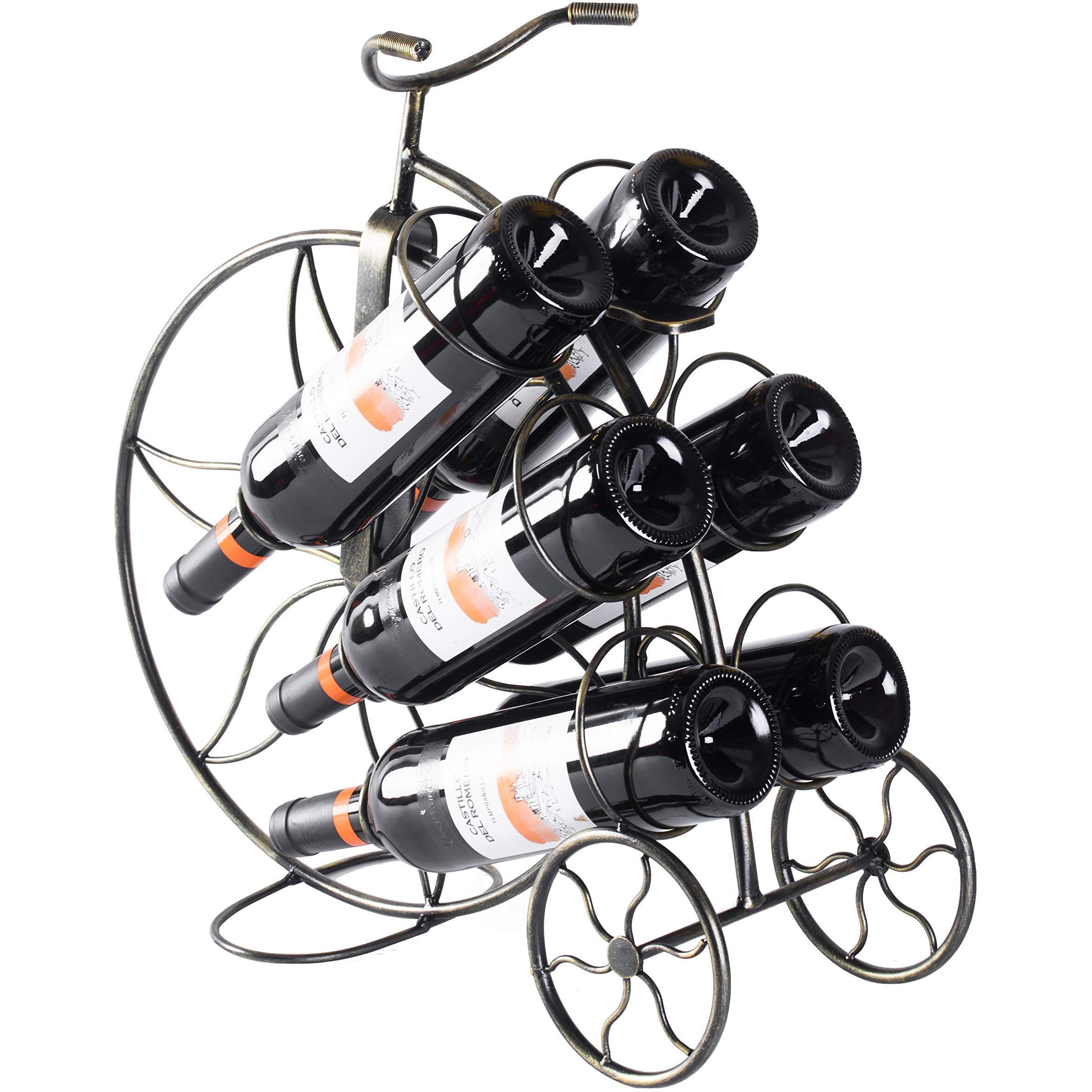 Vintiquewise QI003561 1775 x 195 x 775 in Vintage Decorative Metal Bicycle 6 Bottle countertop Tabletop Wine Holder  Bronze