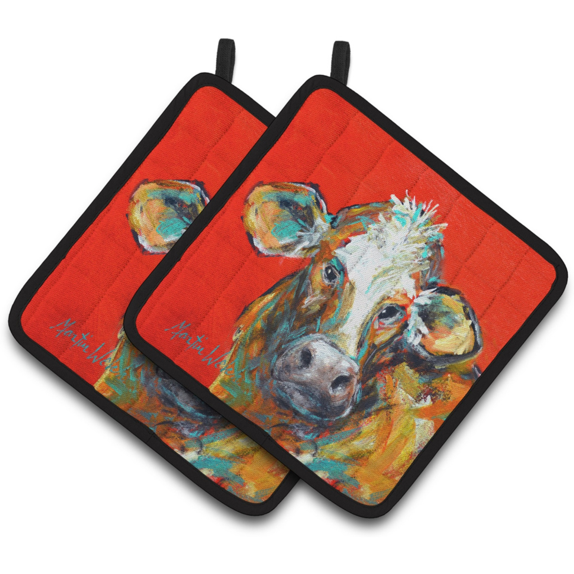&quotCaroline's Treasures MW1319PTHD Cow Caught Red Handed Too Pair of Pot Holders potholders, Multicolor"
