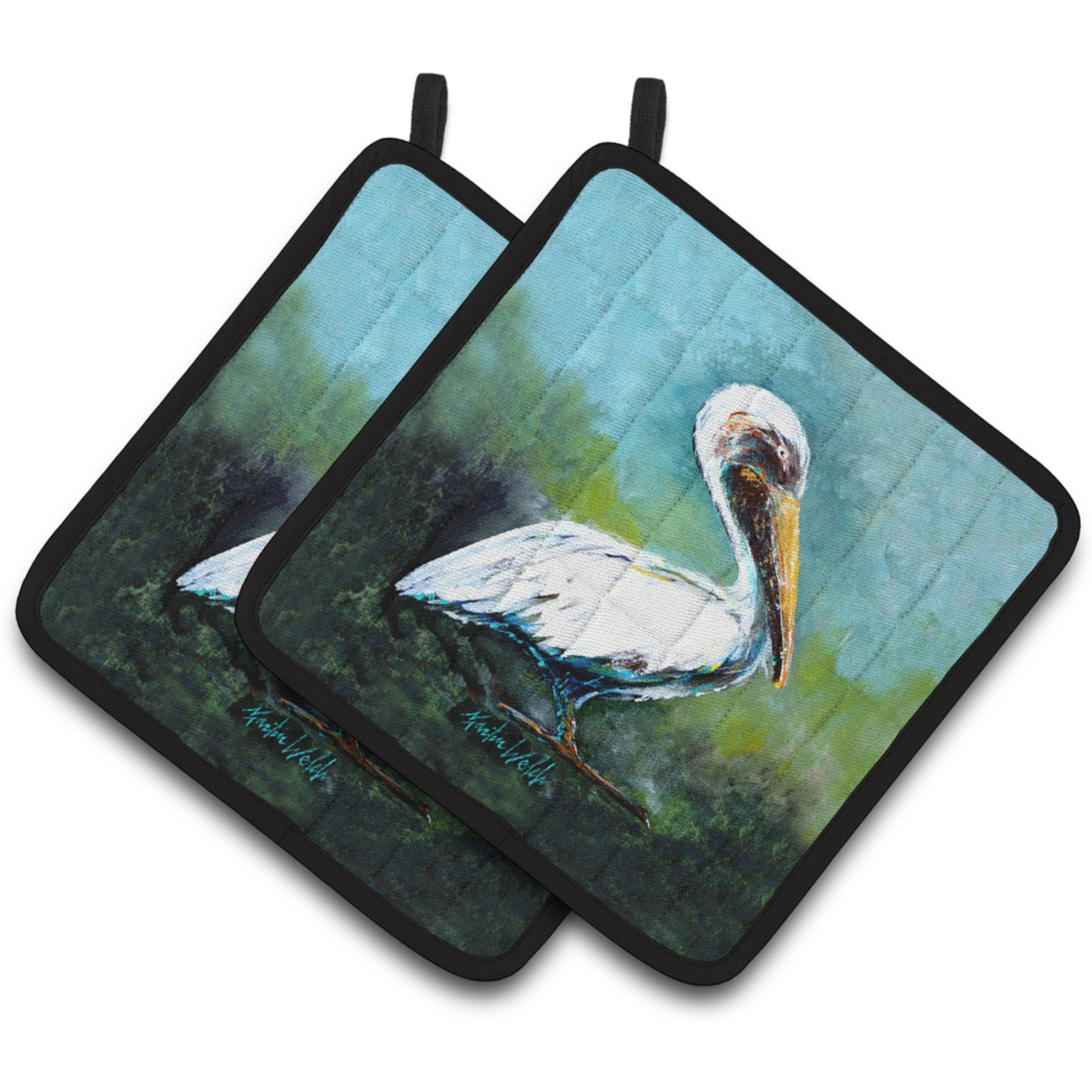 &quotCaroline's Treasures MW1309PTHD Blue Stand White Pelican Pair of Pot Holders potholders, Multicolor"