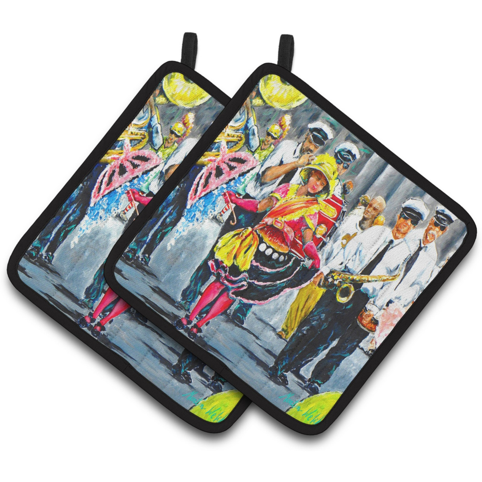 &quotCaroline's Treasures MW1324PTHD Mardi Gras Dancin' in The Street Pair of Pot Holders potholders, Multicolor"