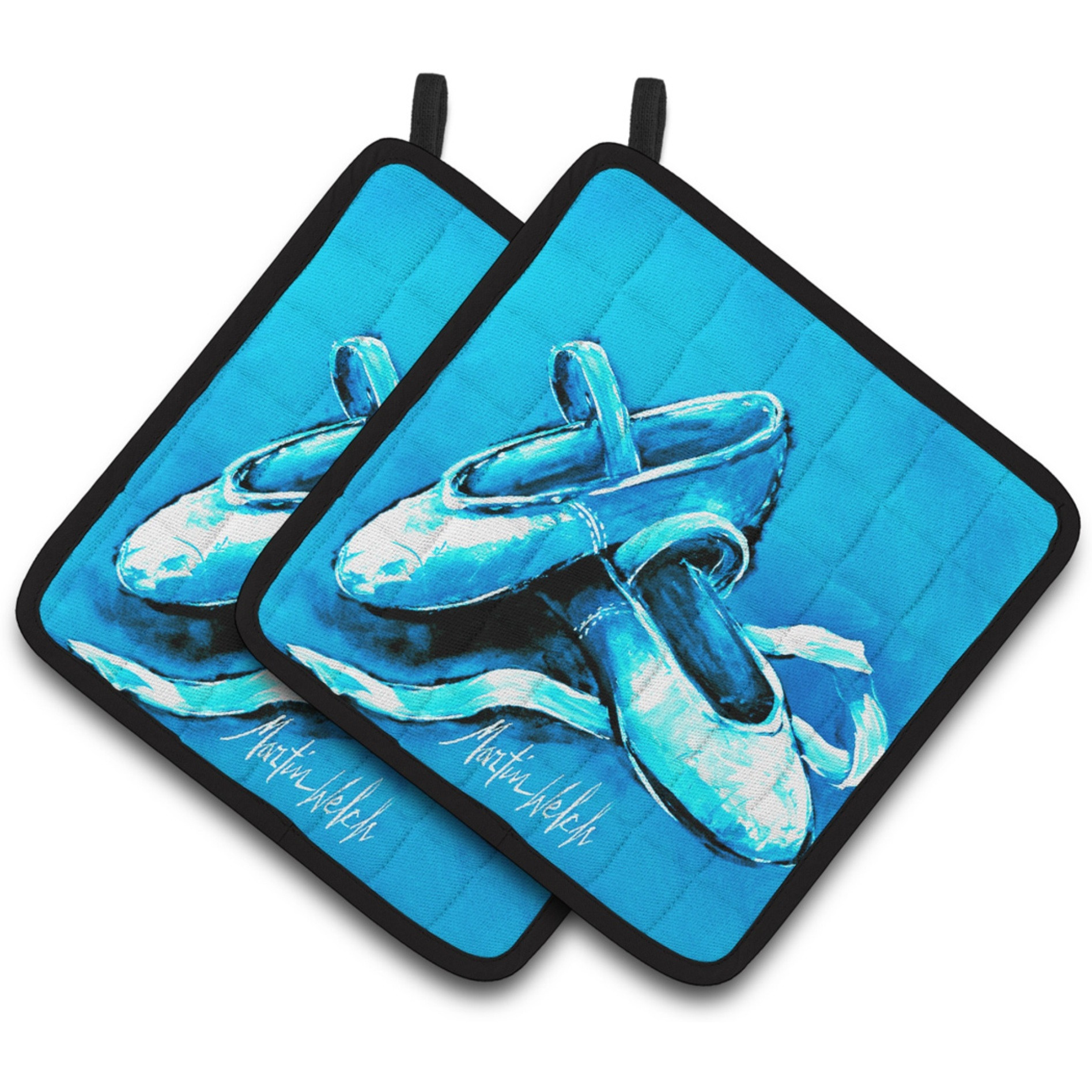 &quotCaroline's Treasures MW1303PTHD Ballet Shoes Aqua Blue Pair of Pot Holders potholders, Multicolor"