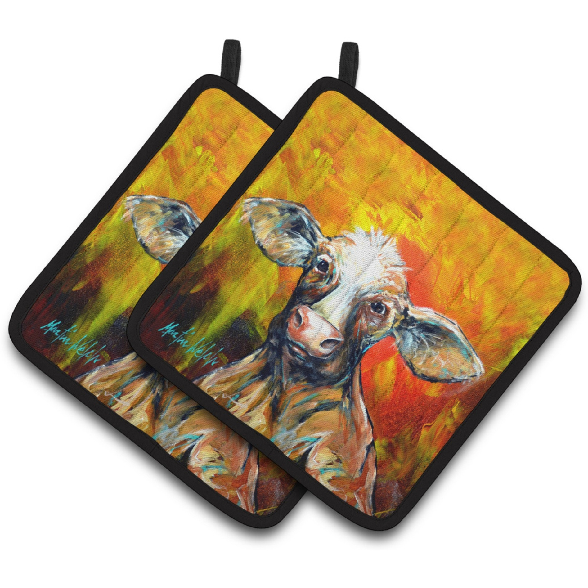 &quotCaroline's Treasures MW1331PTHD Happy Cow Pair of Pot Holders potholders, Multicolor"