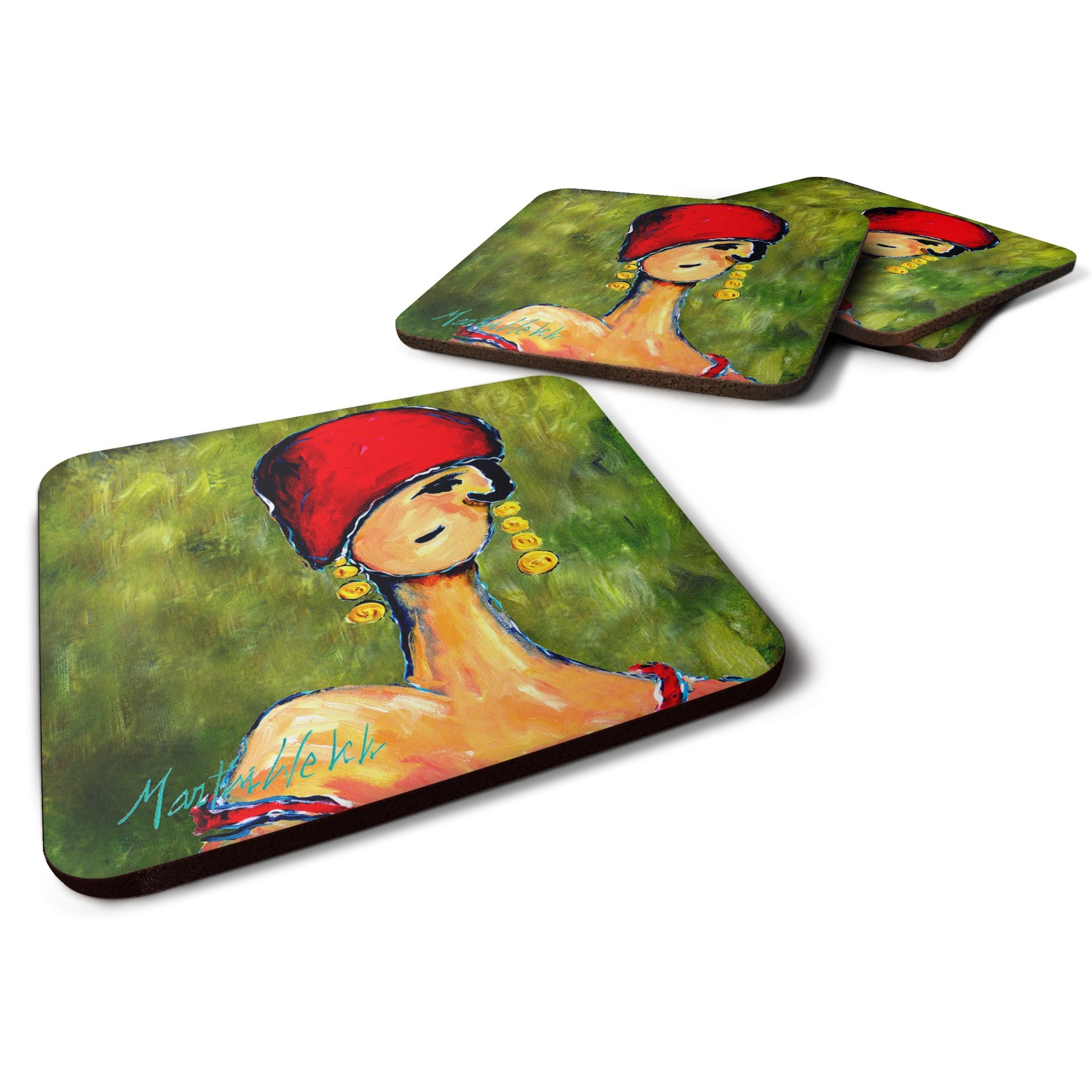 &quotCaroline's Treasures MW1301FC Lady Aziline Foam Set of 4 coasters, Multicolor"
