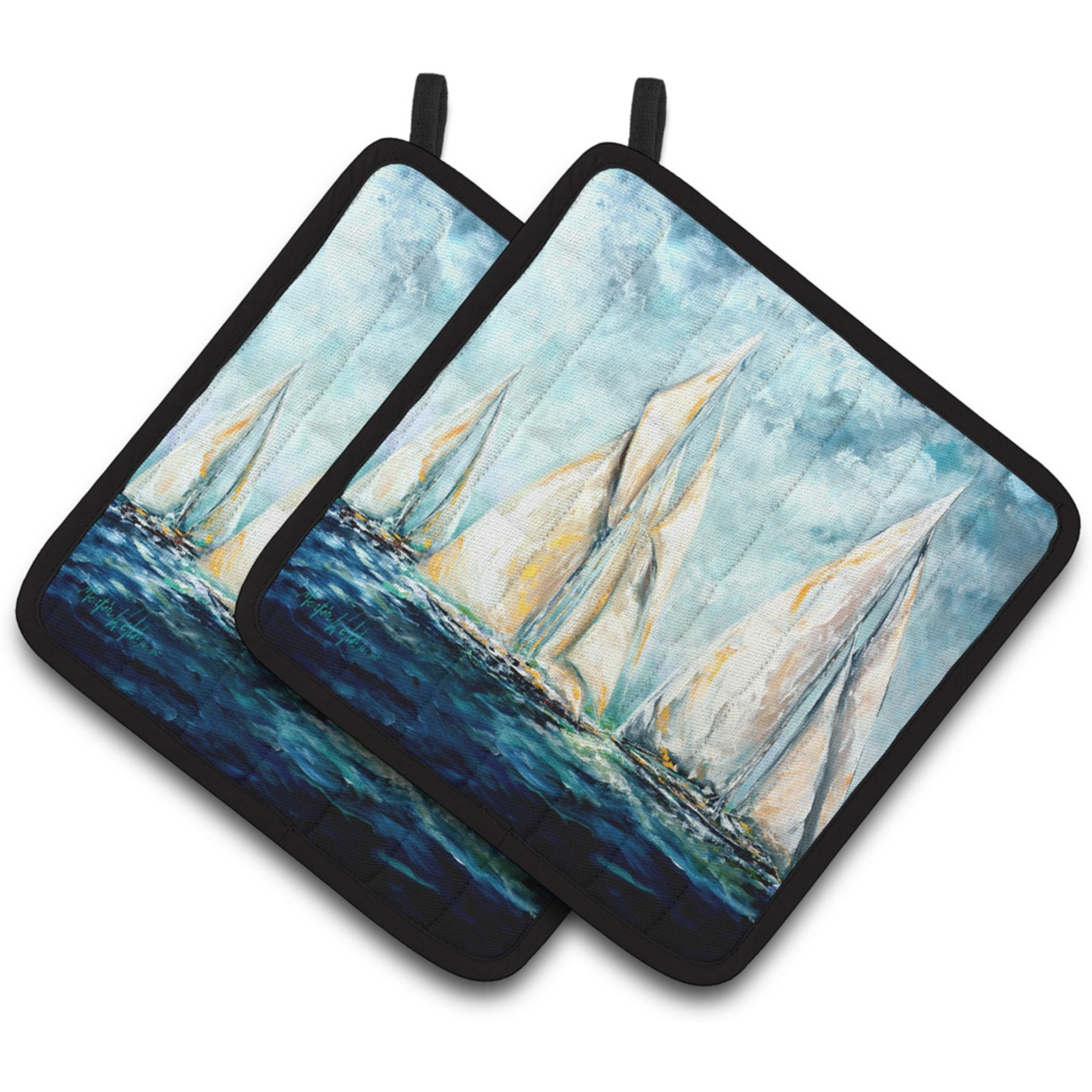 &quotCaroline's Treasures MW1355PTHD Sailboats Last Mile Pair of Pot Holders potholders, Multicolor"