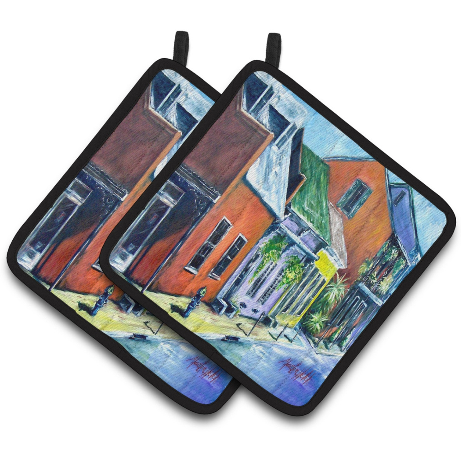 &quotCaroline's Treasures MW1350PTHD Somewhere Close Houses Pair of Pot Holders potholders, Multicolor"