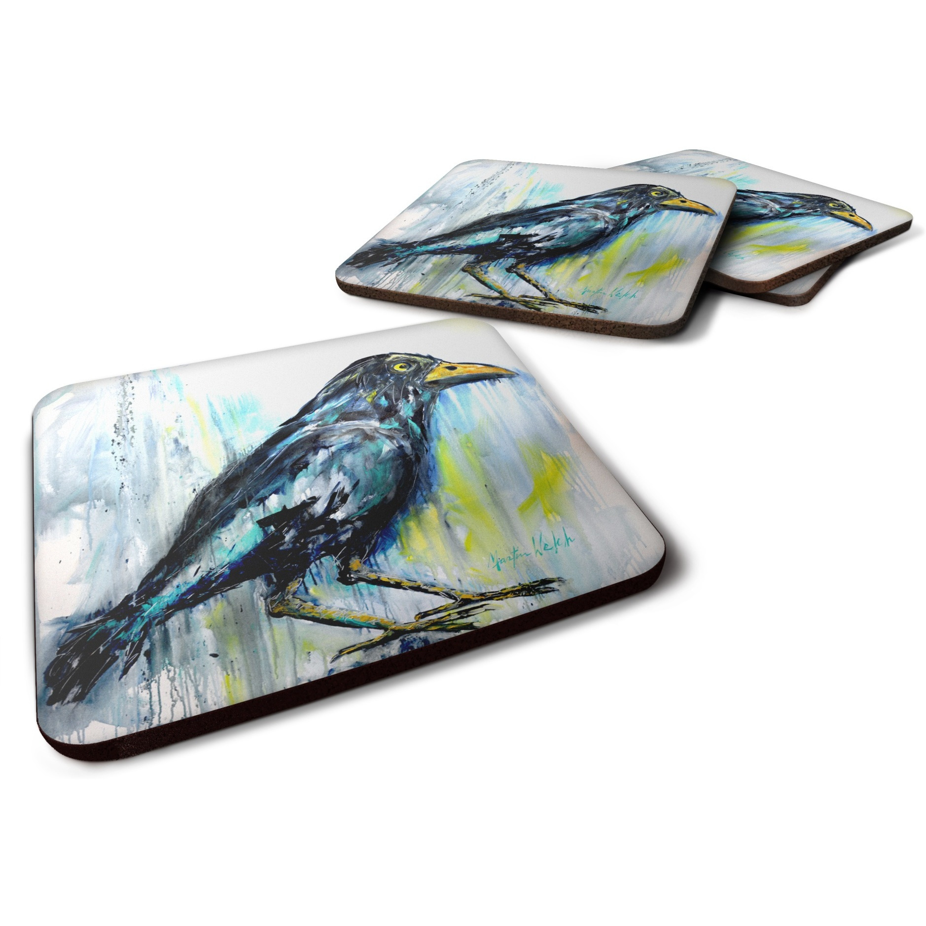 &quotCaroline's Treasures MW1318FC Burnt Corn Raven Foam Set of 4 coasters, Multicolor"