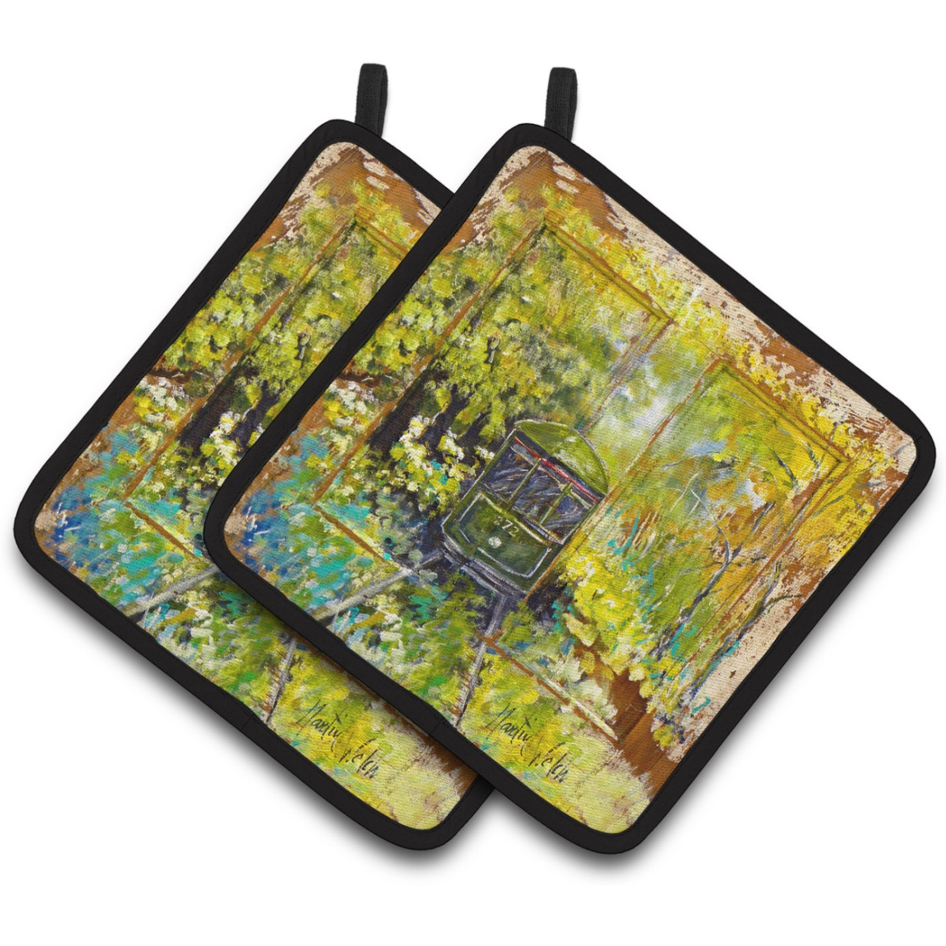 &quotCaroline's Treasures MW1326PTHD Streetcar End of The Line Pair of Pot Holders potholders, Multicolor"
