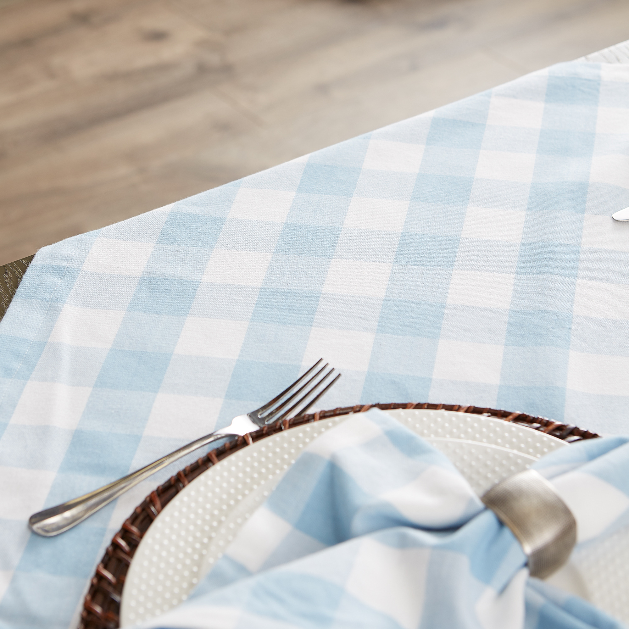 DII Light Blue Buffalo Check Tablecoth 60x104