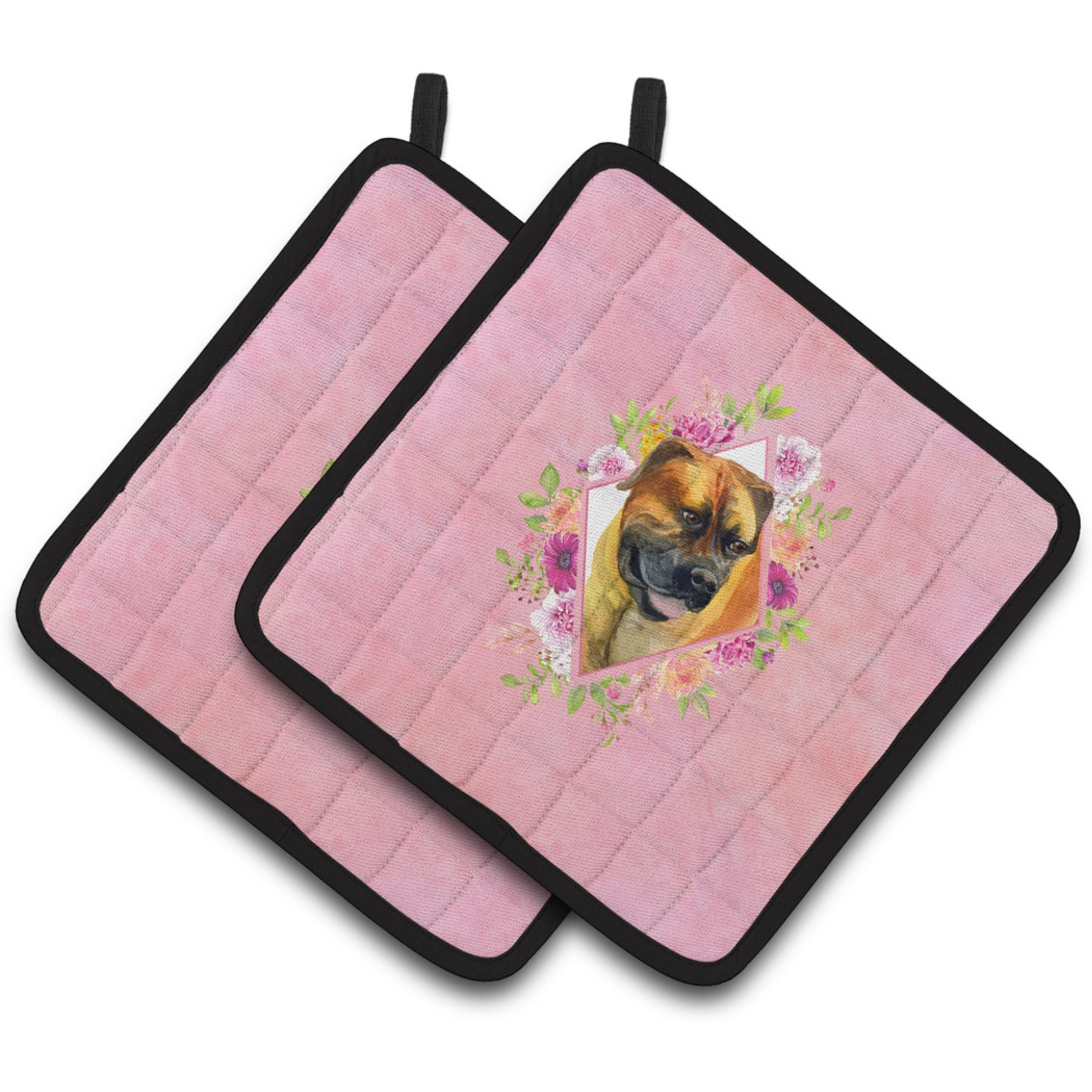 &quotCaroline's Treasures CK4121PTHD Borboel Mastiff Pink Flowers Pair of Pot Holders potholders, Multicolor"