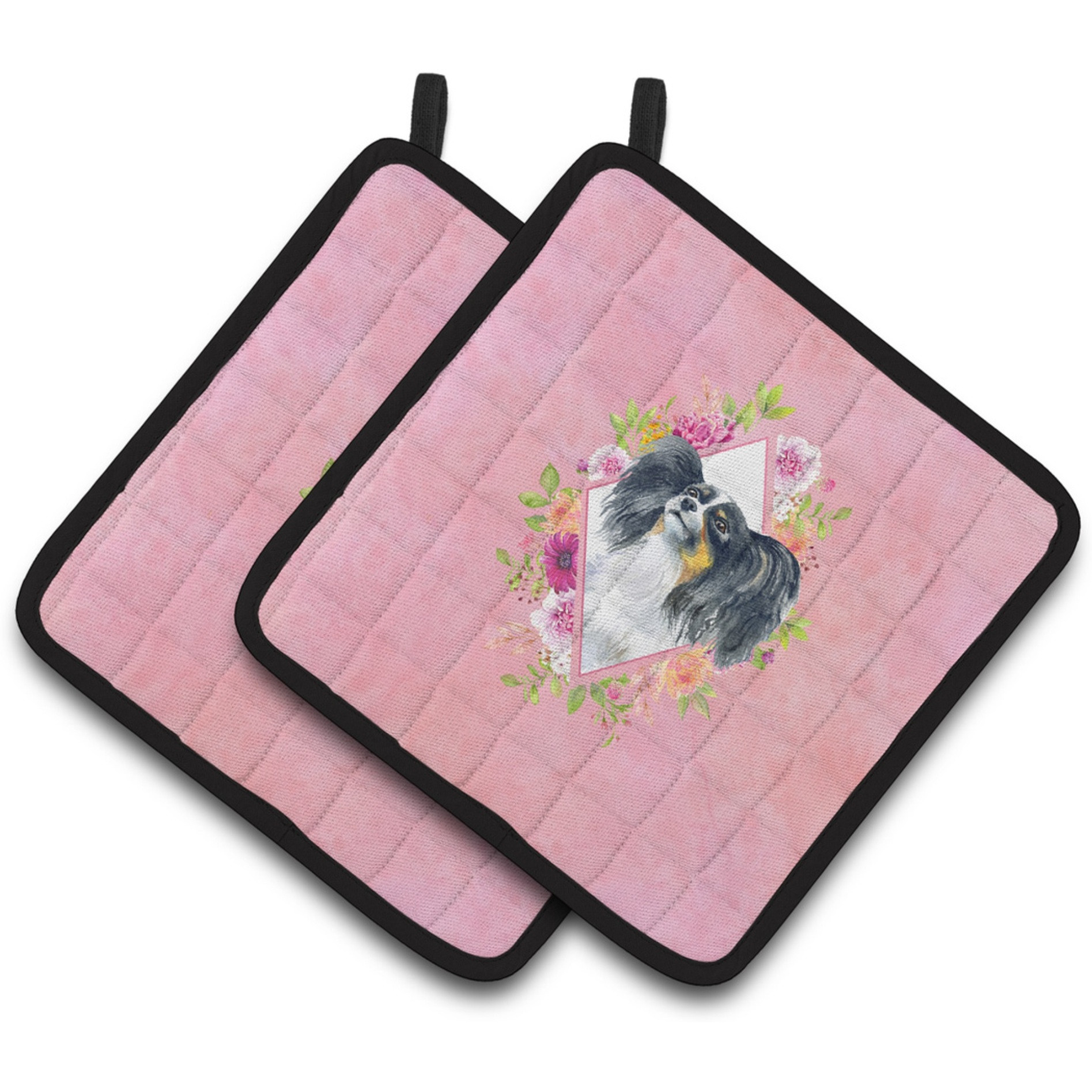 &quotCaroline's Treasures CK4165PTHD Papillon Pink Flowers Pair of Pot Holders potholders, Multicolor"