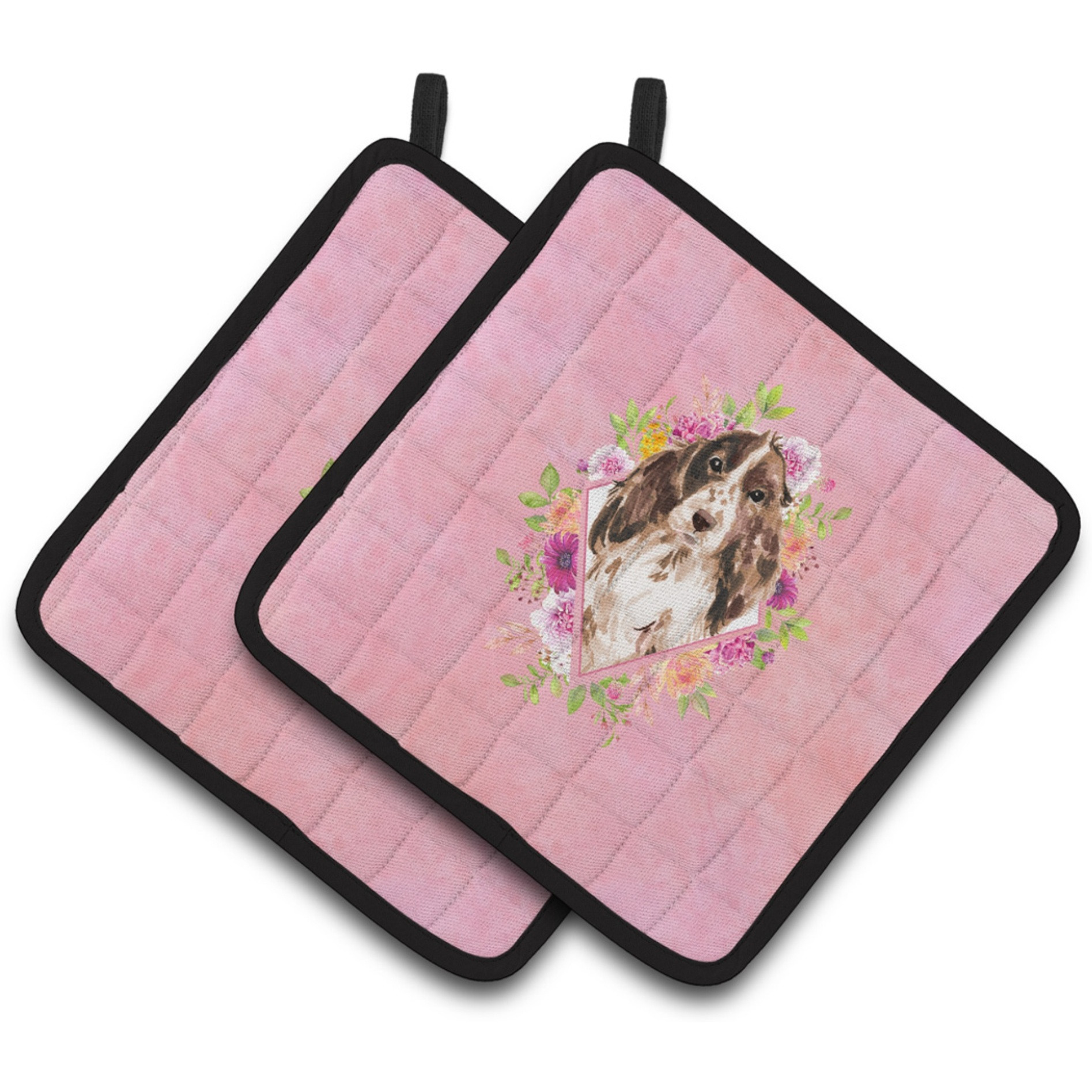 &quotCaroline's Treasures CK4252PTHD Brown Parti Cocker Spaniel Pink Flowers Pair of Pot Holders potholders, Multicolor"