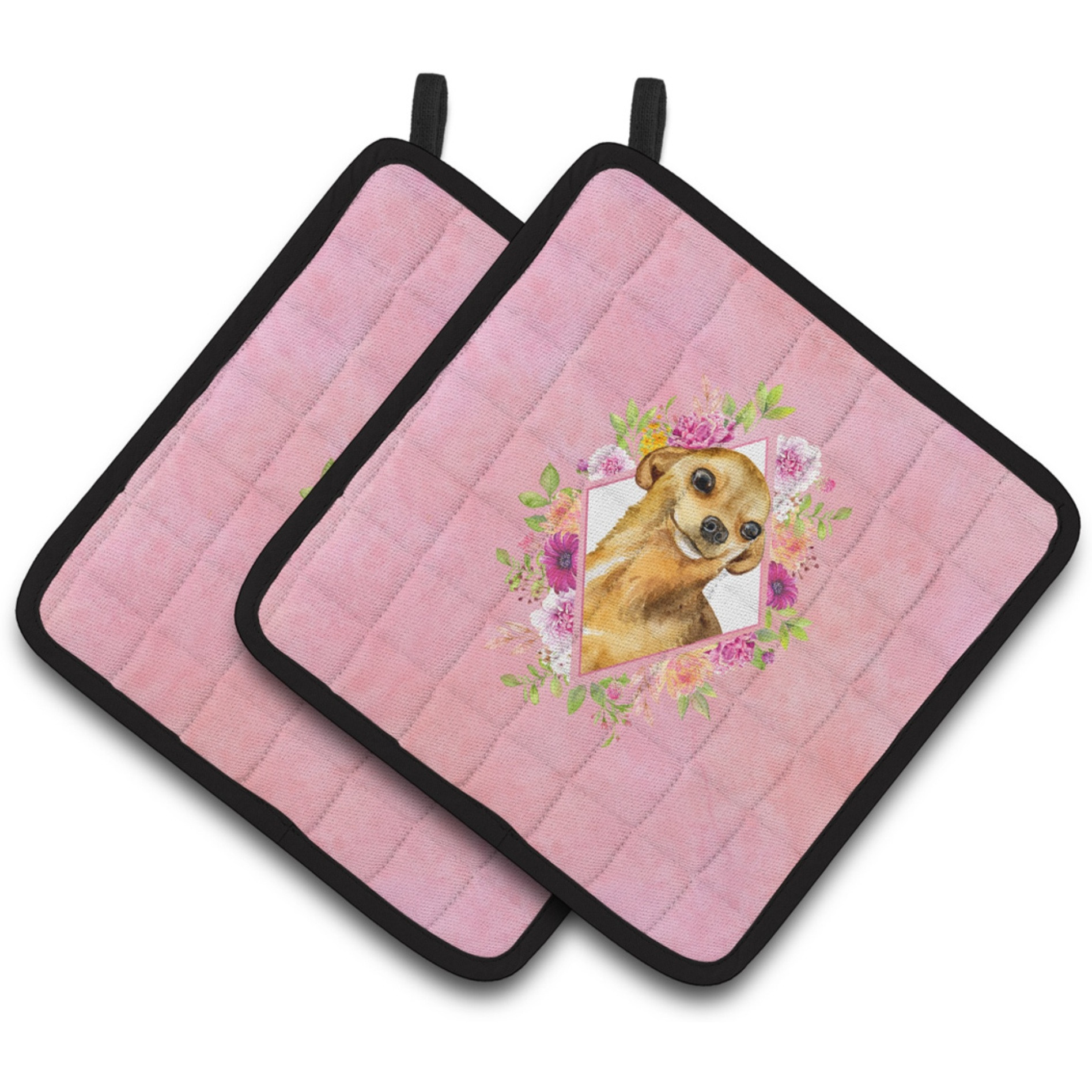 &quotCaroline's Treasures CK4128PTHD Chihuahua 1 Pink Flowers Pair of Pot Holders potholders, Multicolor"