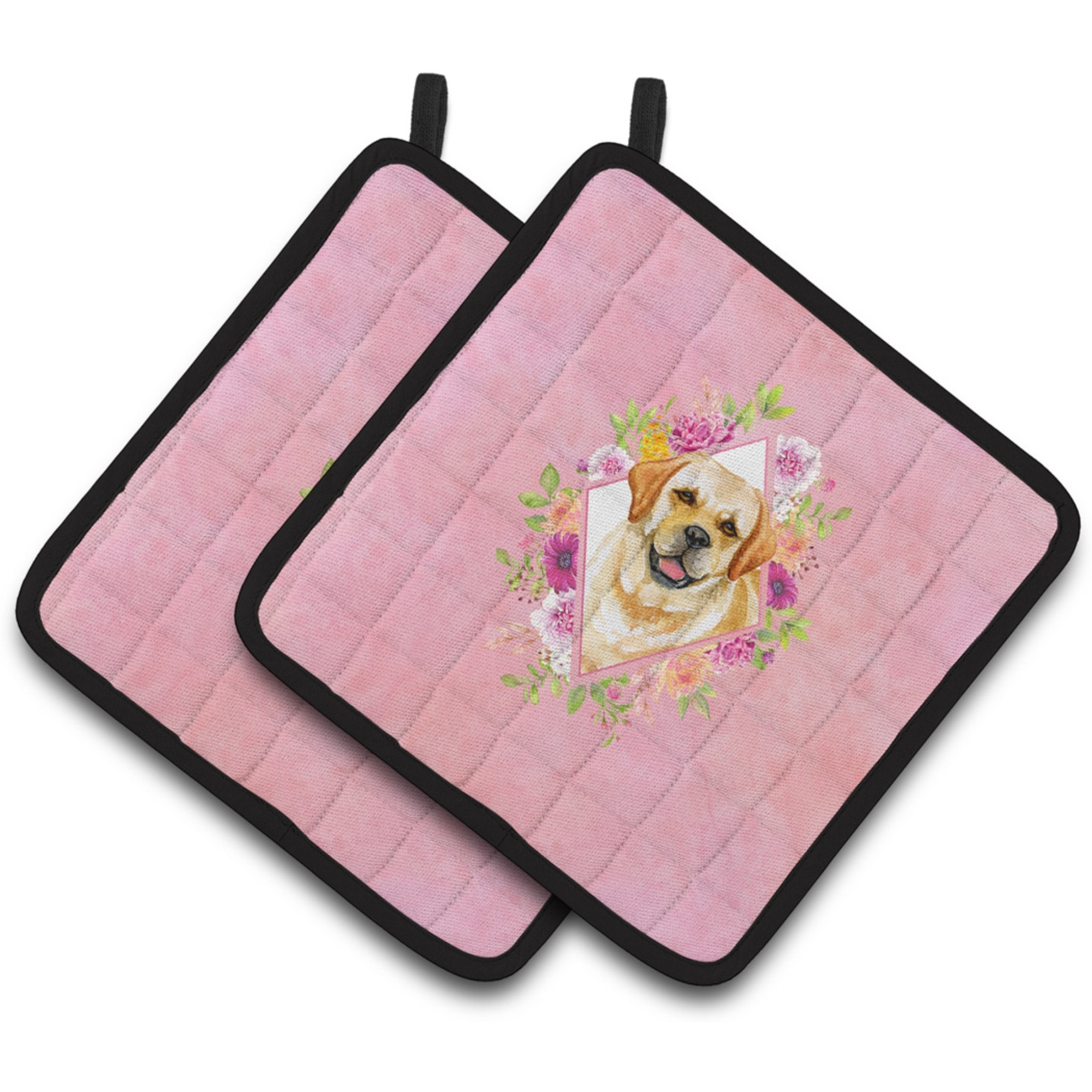 &quotCaroline's Treasures CK4149PTHD Golden Retriever Pink Flowers Pair of Pot Holders potholders, Multicolor"