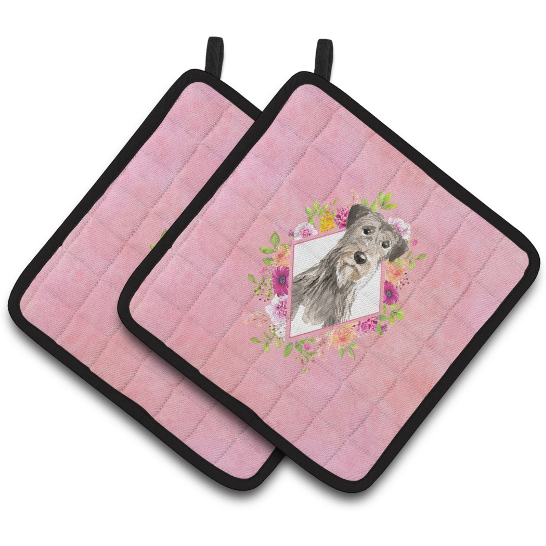 &quotCaroline's Treasures CK4231PTHD Irish Wolfhound Pink Flowers Pair of Pot Holders potholders, Multicolor"