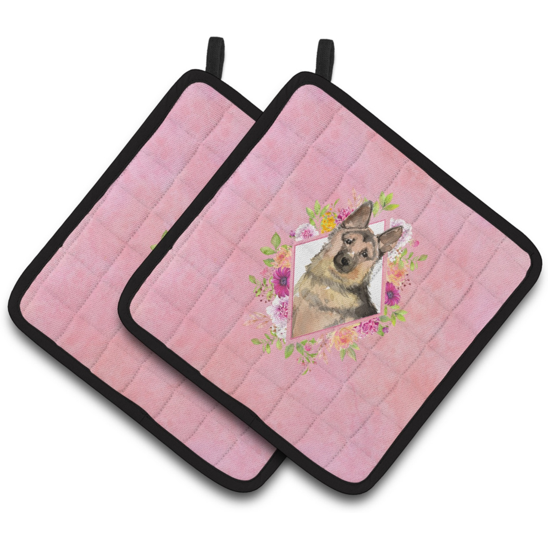 &quotCaroline's Treasures CK4237PTHD German Shepherd Pink Flowers Pair of Pot Holders potholders, Multicolor"