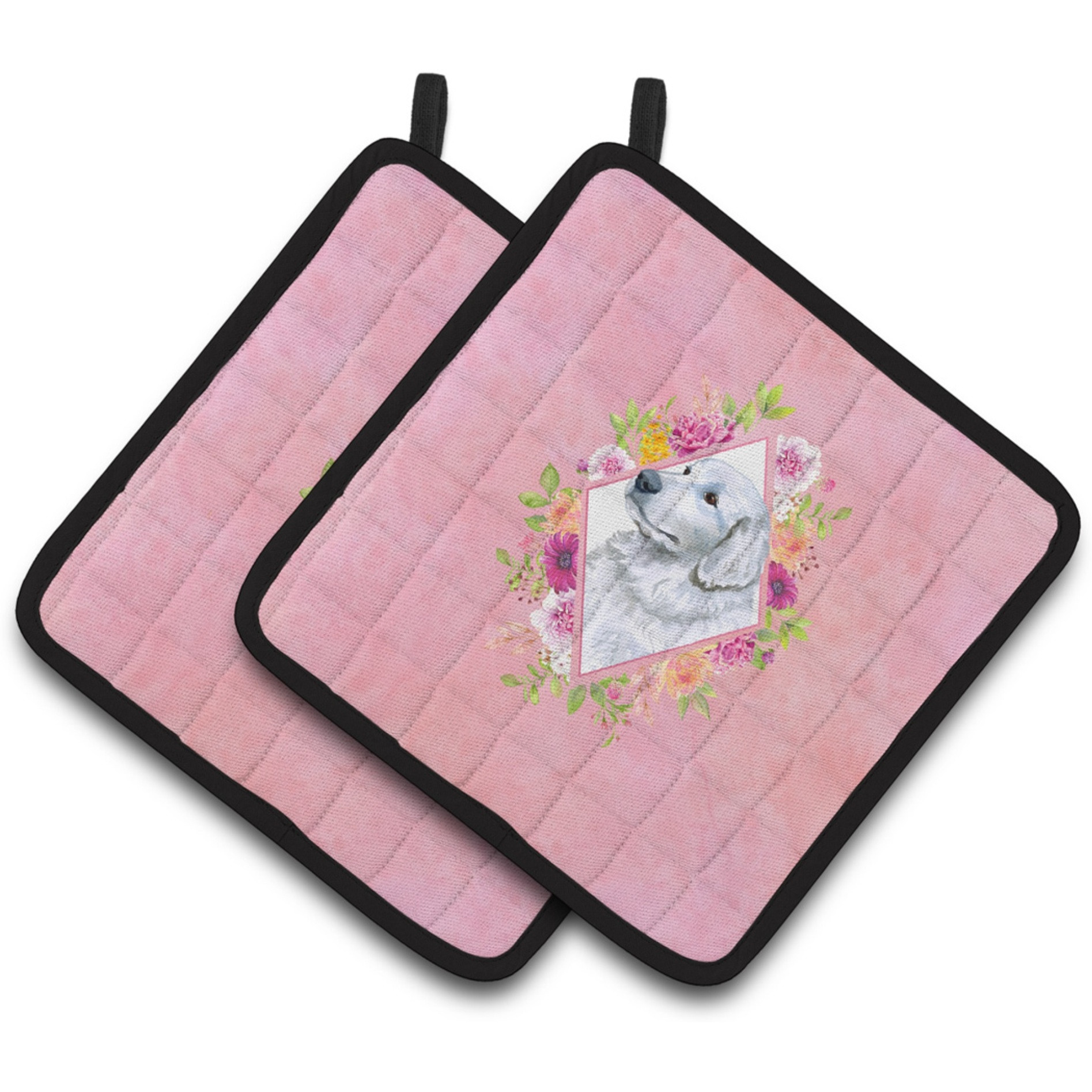 &quotCaroline's Treasures CK4160PTHD Pyrenees Pink Flowers Pair of Pot Holders potholders, Multicolor"