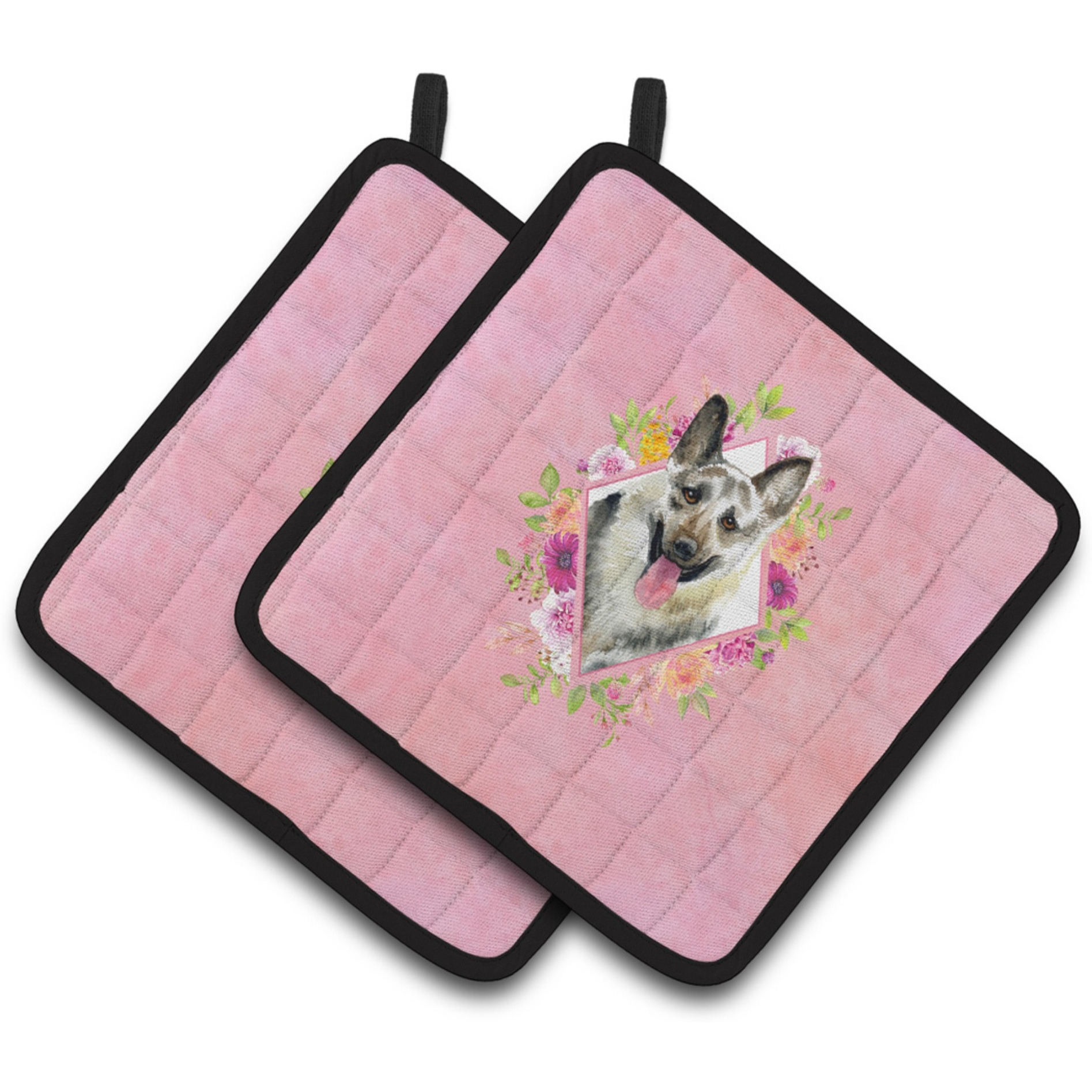 &quotCaroline's Treasures CK4139PTHD Eastern German Shepherd Pink Flowers Pair of Pot Holders potholders, Multicolor"