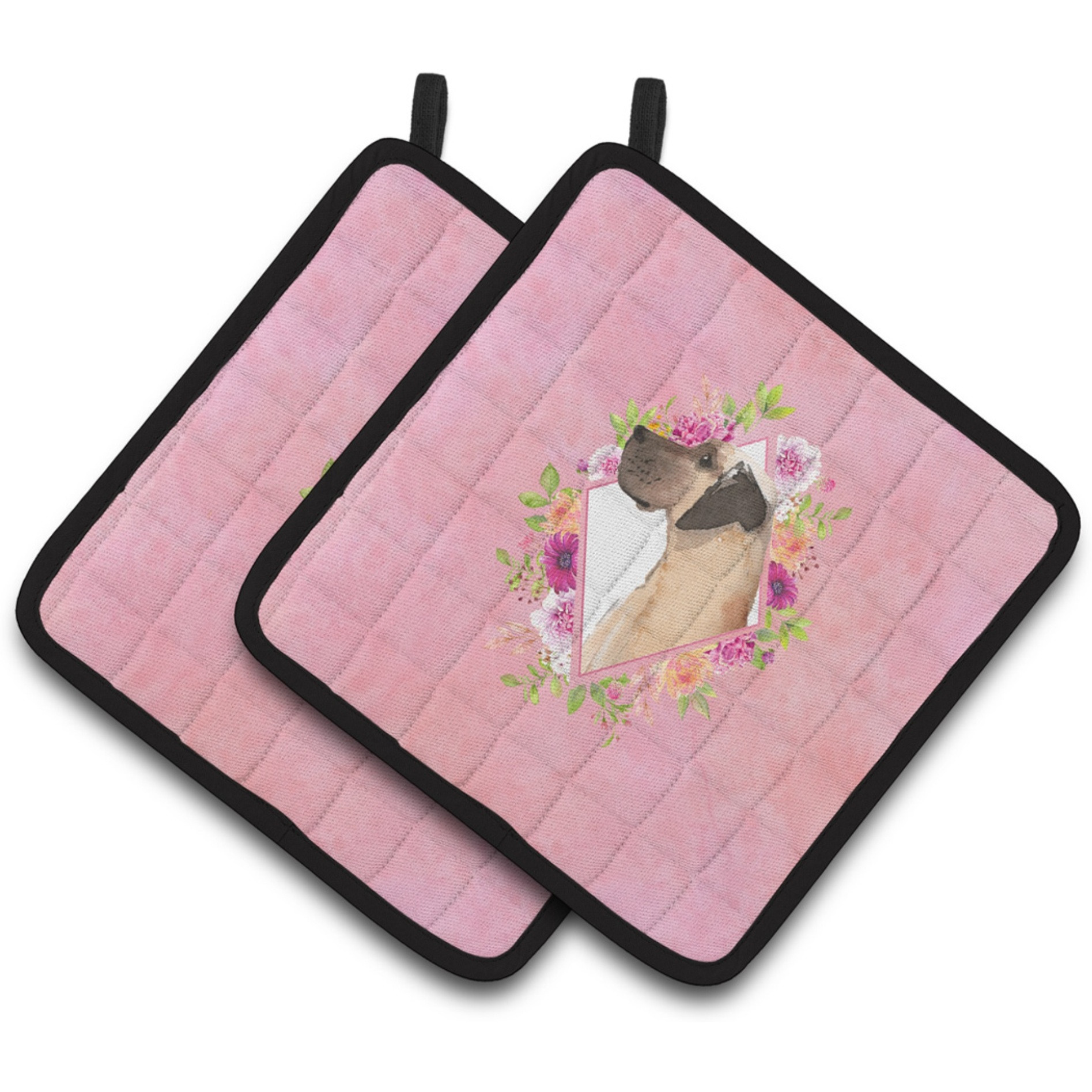 &quotCaroline's Treasures CK4234PTHD Fawn Dane Pink Flowers Pair of Pot Holders potholders, Multicolor"