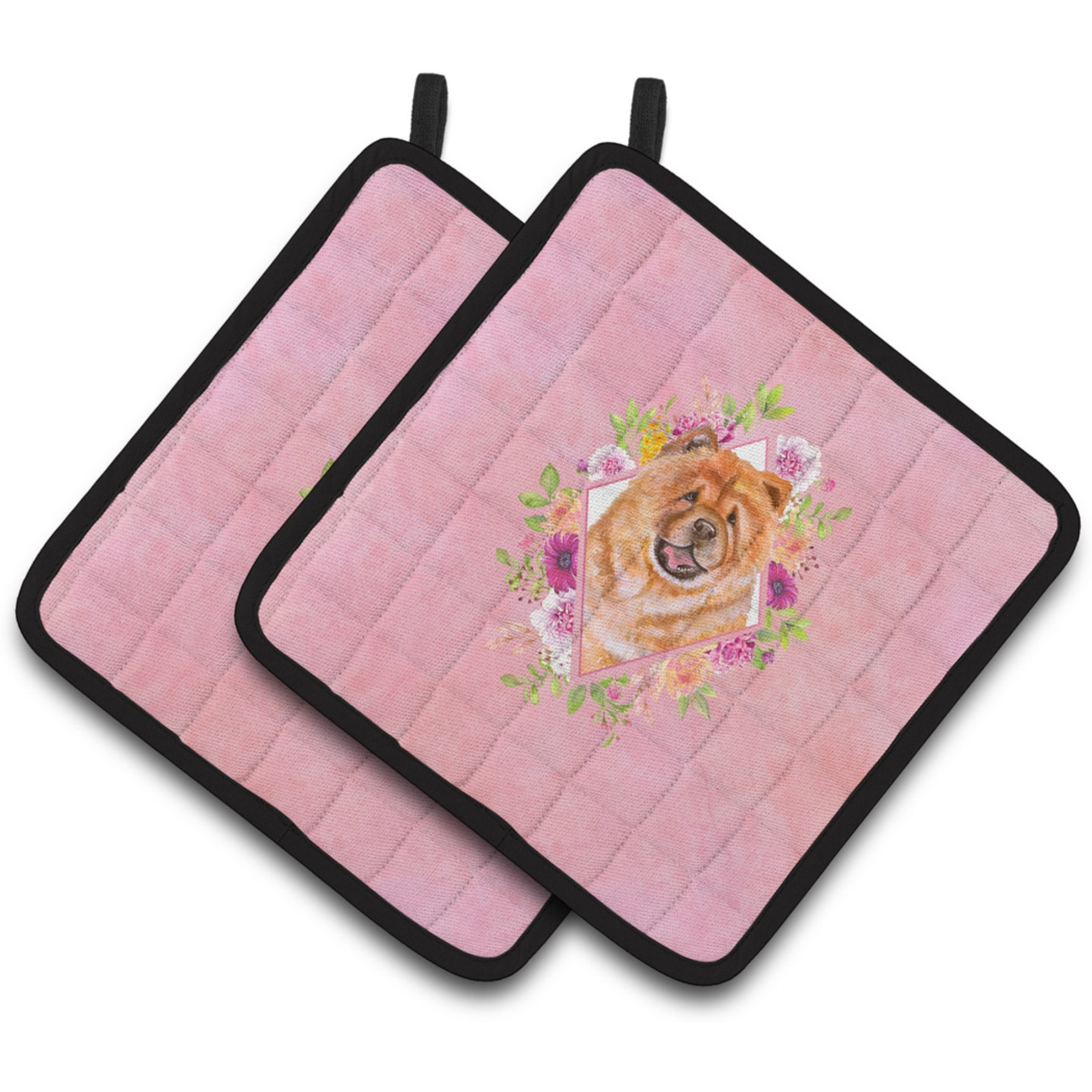&quotCaroline's Treasures CK4131PTHD Chow 1 Pink Flowers Pair of Pot Holders potholders, Multicolor"
