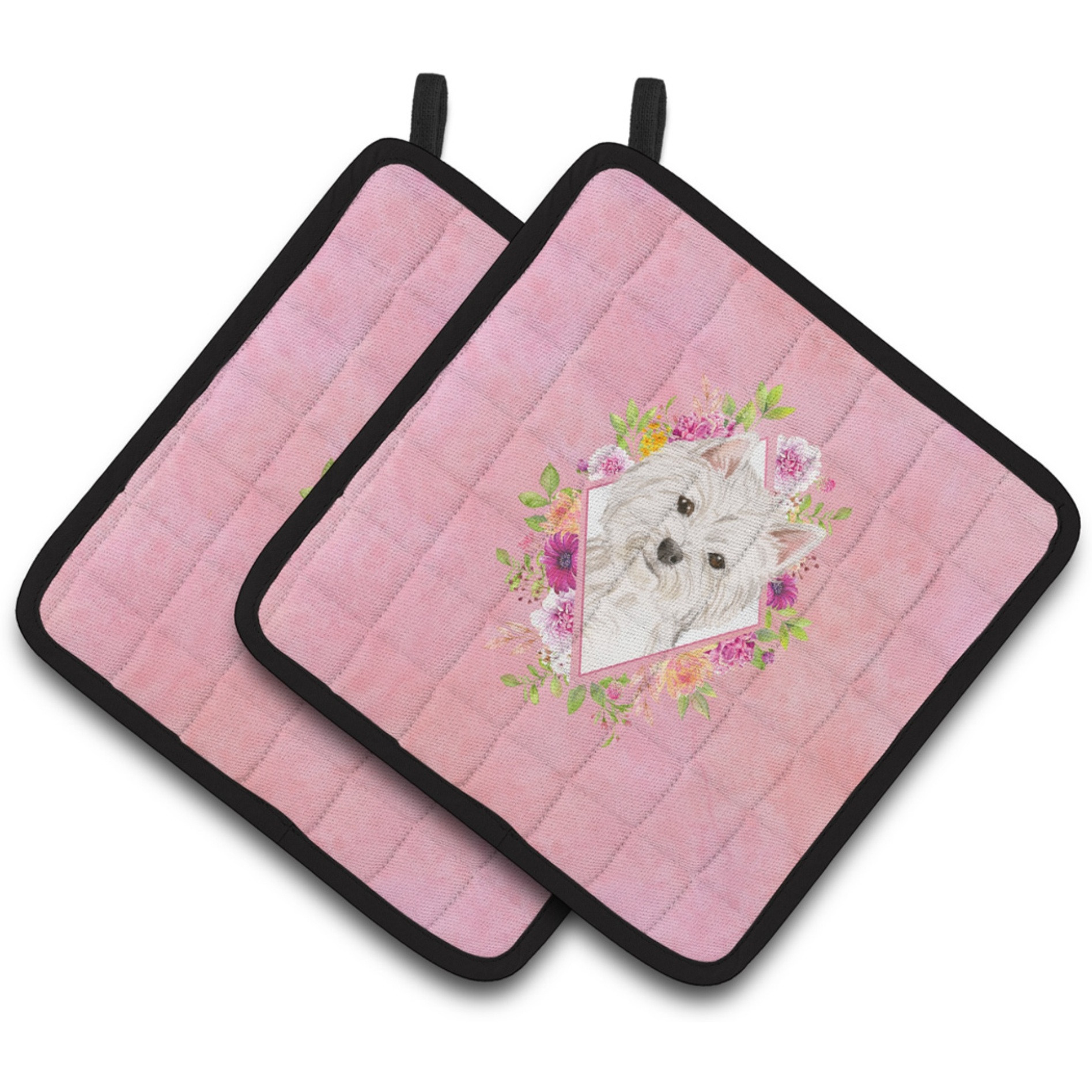 &quotCaroline's Treasures CK4203PTHD Westie Pink Flowers Pair of Pot Holders potholders, Multicolor"