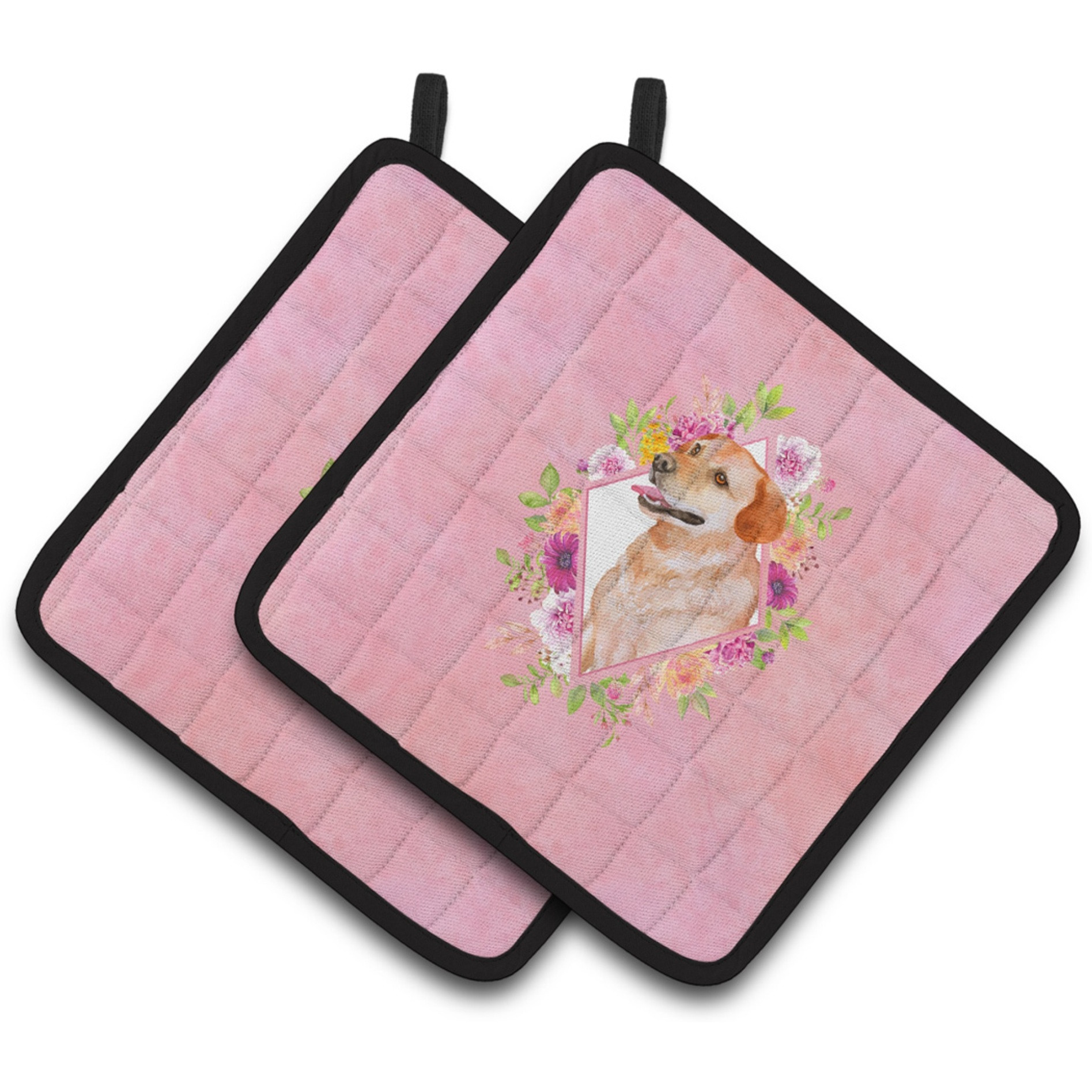 &quotCaroline's Treasures CK4158PTHD Yellow Labrador Retriever Pink Flowers Pair of Pot Holders potholders, Multicolor"