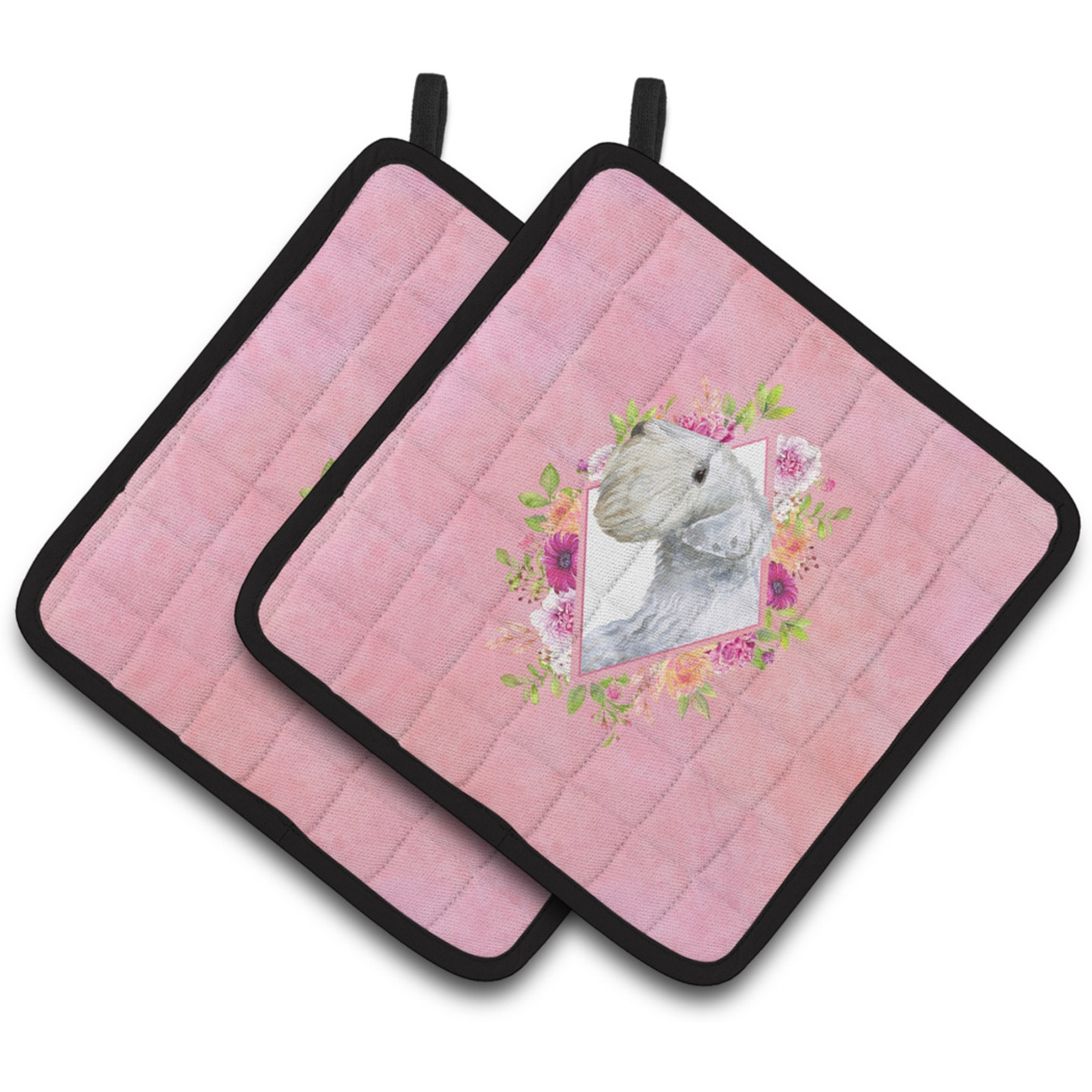 &quotCaroline's Treasures CK4180PTHD Sealyham Terrier Pink Flowers Pair of Pot Holders potholders, Multicolor"