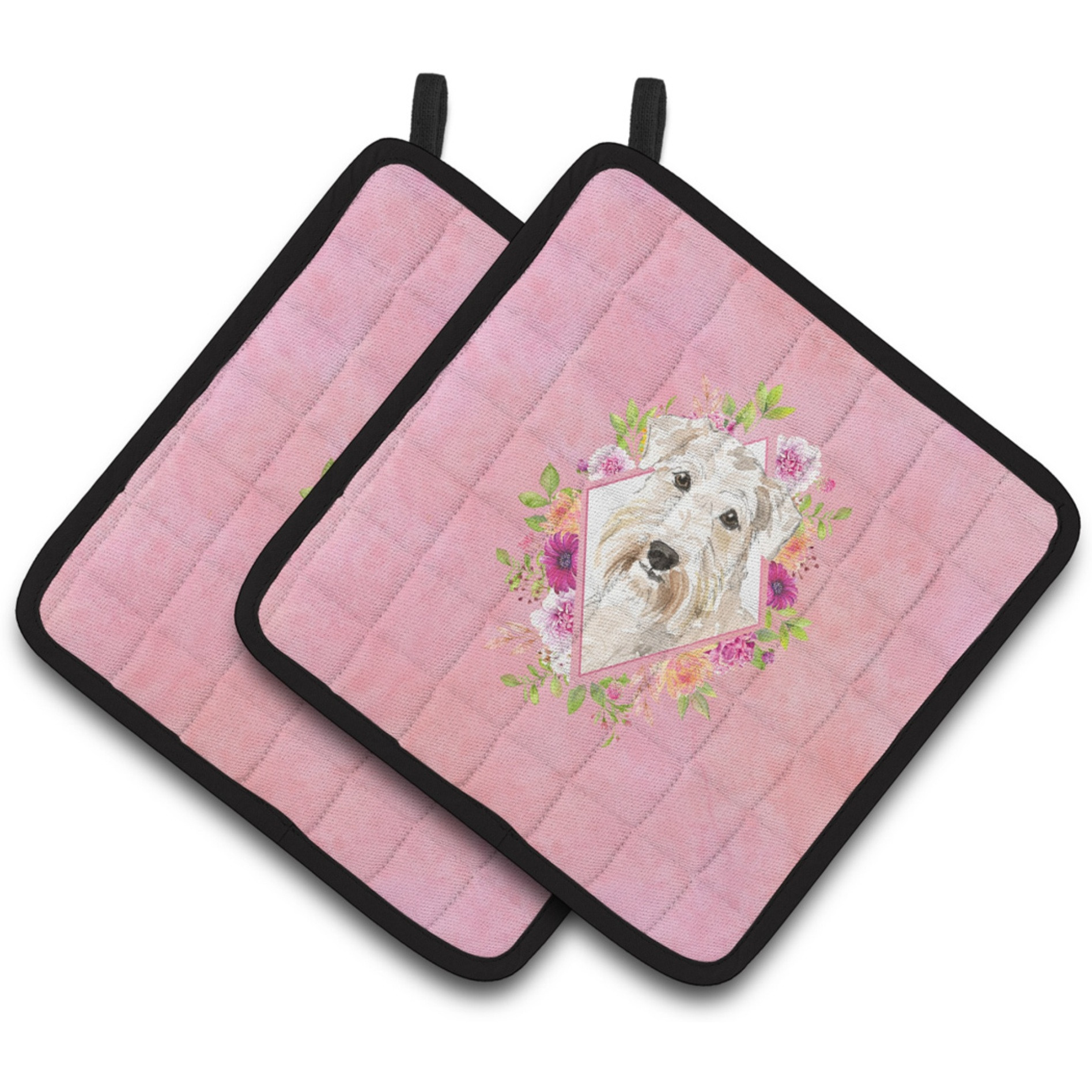 &quotCaroline's Treasures CK4202PTHD Wheaten Terrier Pink Flowers Pair of Pot Holders potholders, Multicolor"