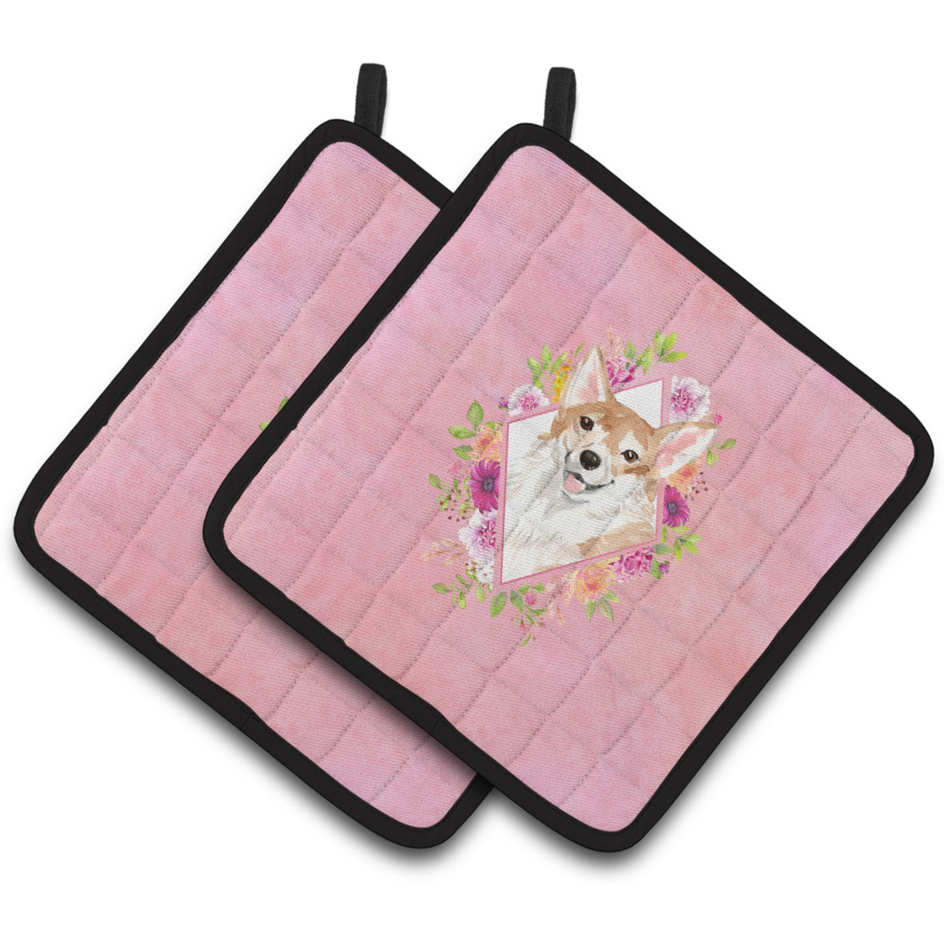 &quotCaroline's Treasures CK4243PTHD Corgi Pink Flowers Pair of Pot Holders potholders, Multicolor"