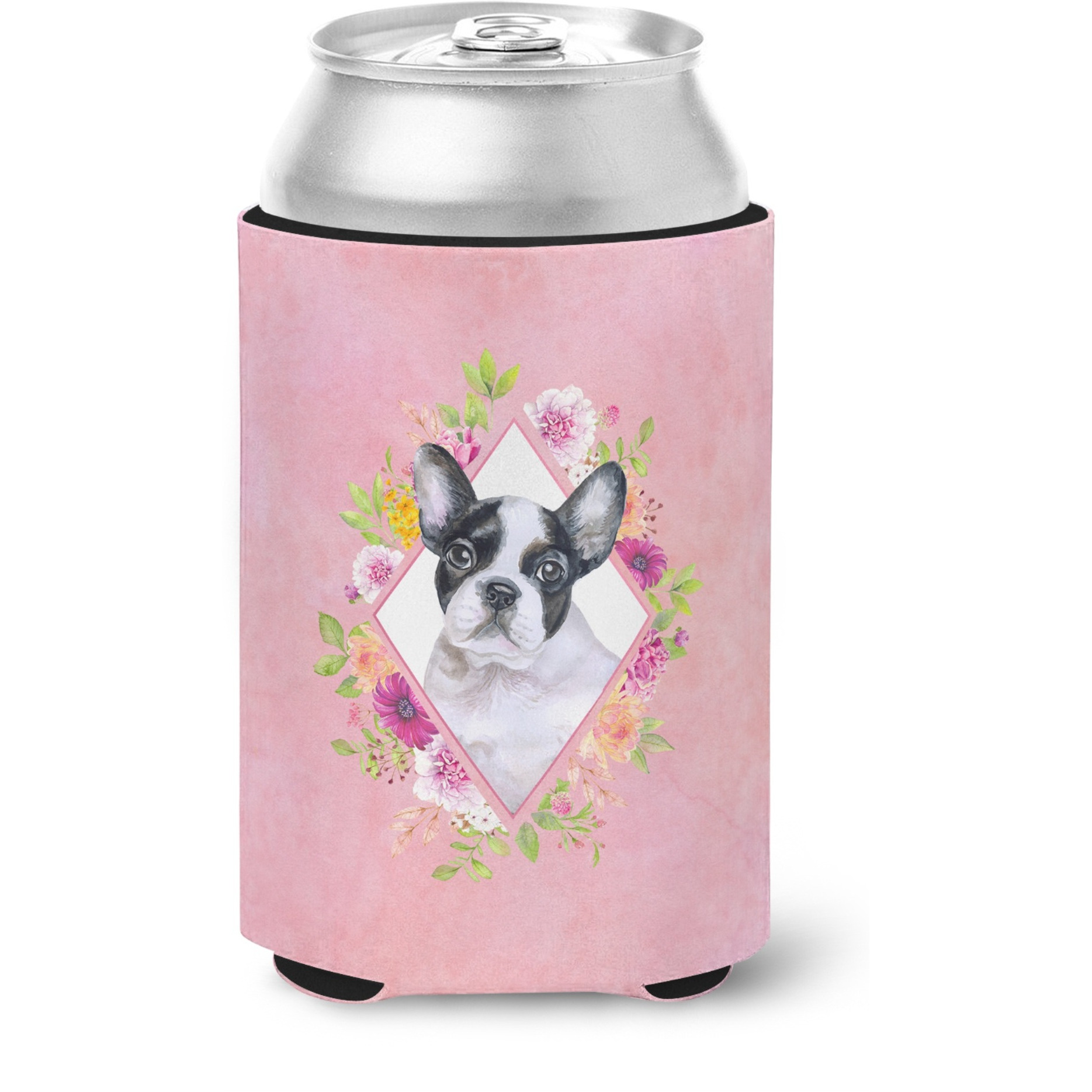 &quotCaroline's Treasures CK4143CC French Bulldog Pink Flowers Can or Bottle Hugger cold-beverage-koozies, 12 oz, Multicolor"