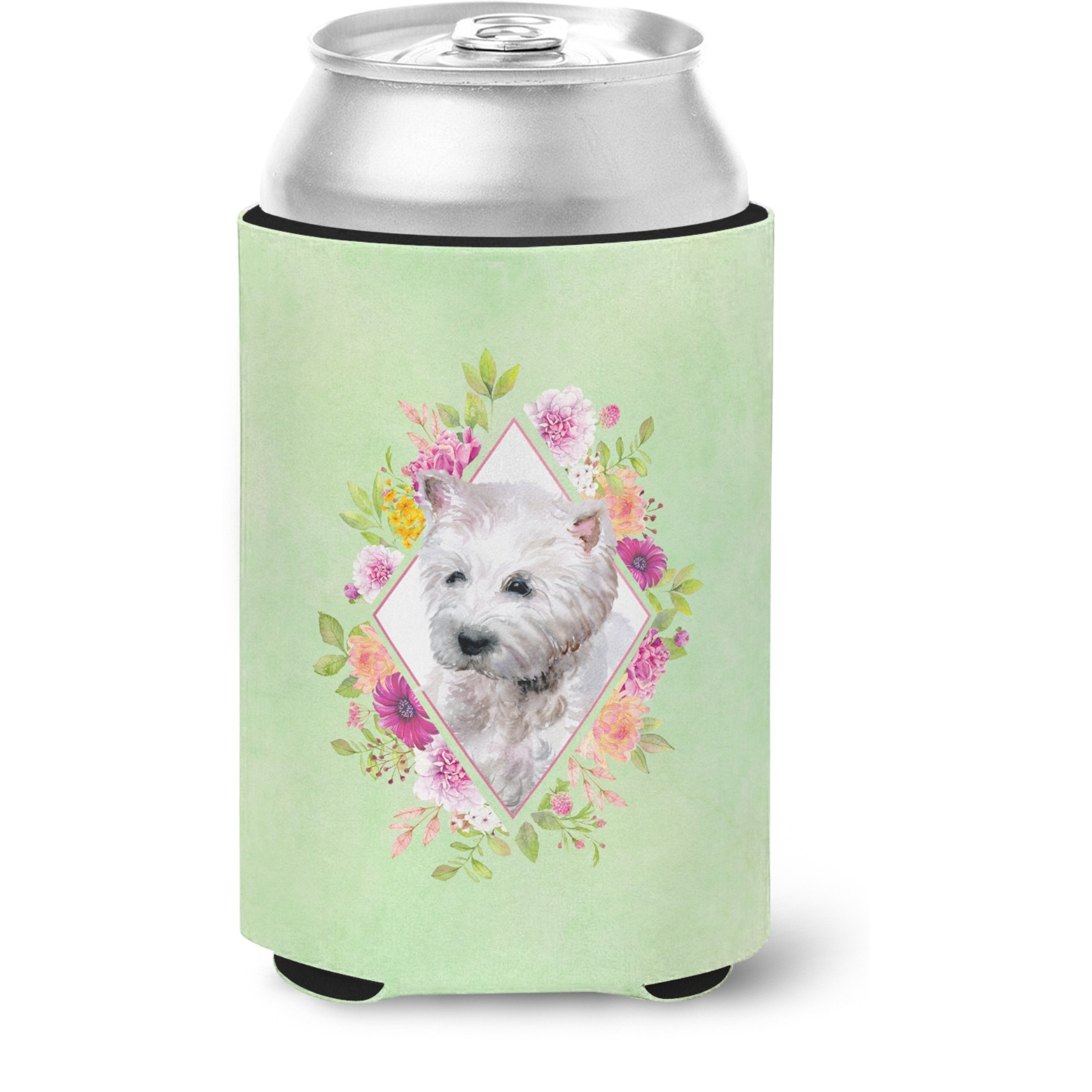 &quotCaroline's Treasures West Highland White Terrier Green Flowers Can or Bottle Hugger cold-beverage-koozies, 12 oz, Multicolor"