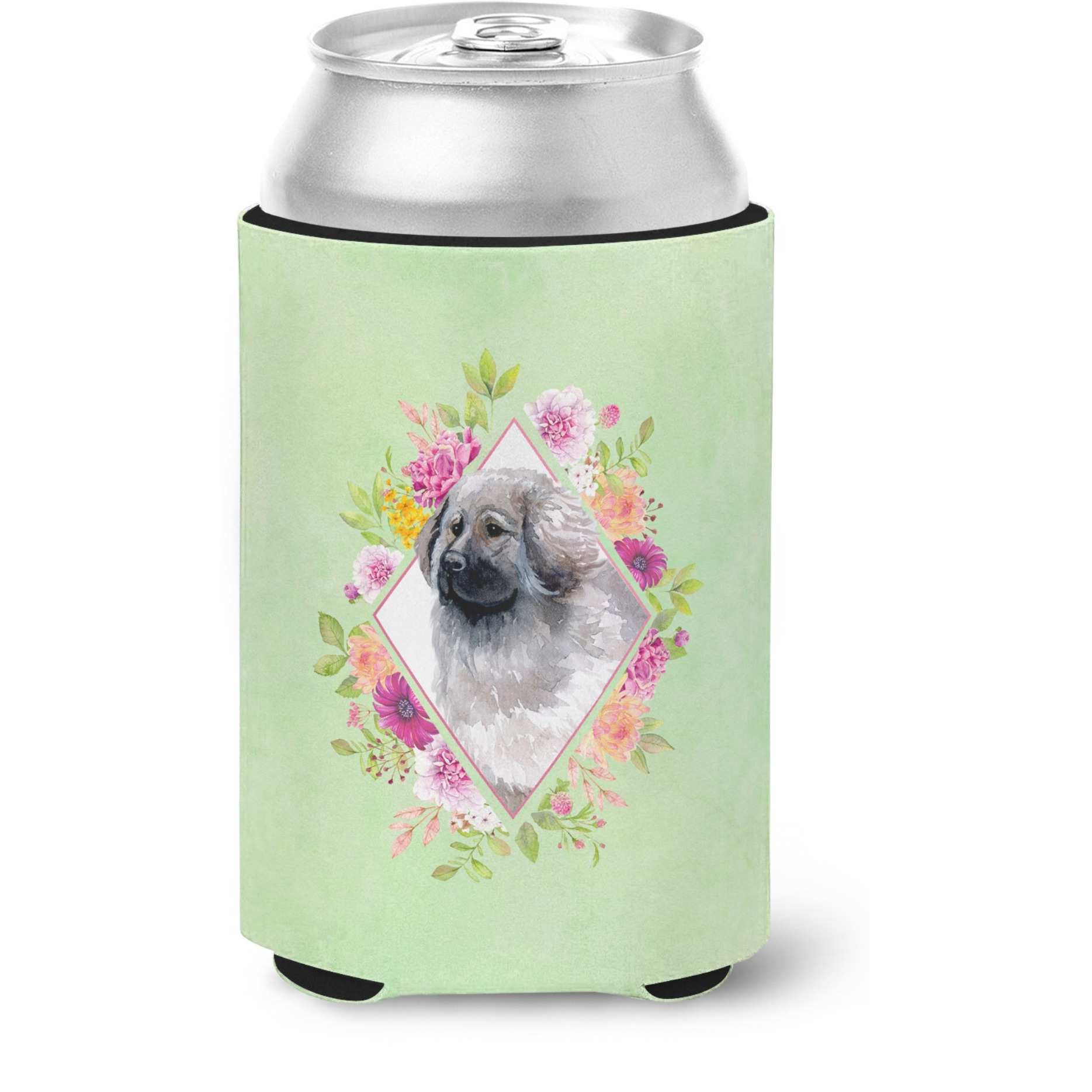 &quotCaroline's Treasures CK4322CC Moscow Watchdog Green Flowers Can or Bottle Hugger cold-beverage-koozies, 12 oz, Multicolor"