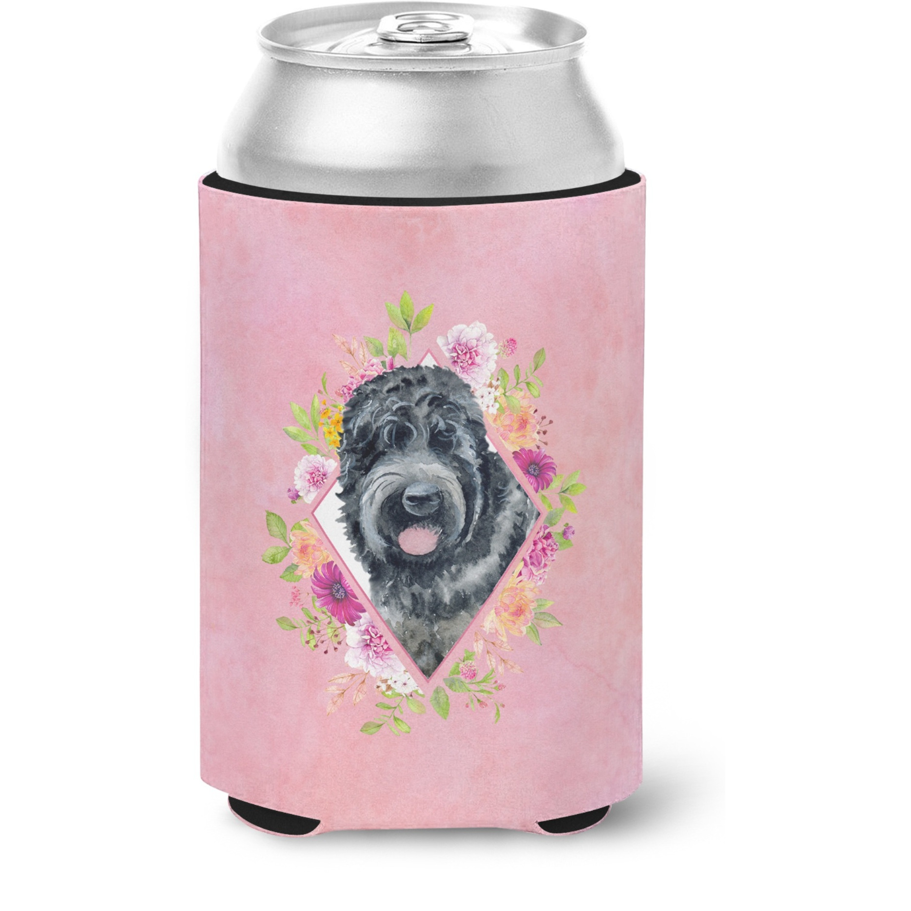 &quotCaroline's Treasures CK4176CC Russian Black Terrier Pink Flowers Can or Bottle Hugger cold-beverage-koozies, 12 oz, Multicolor"
