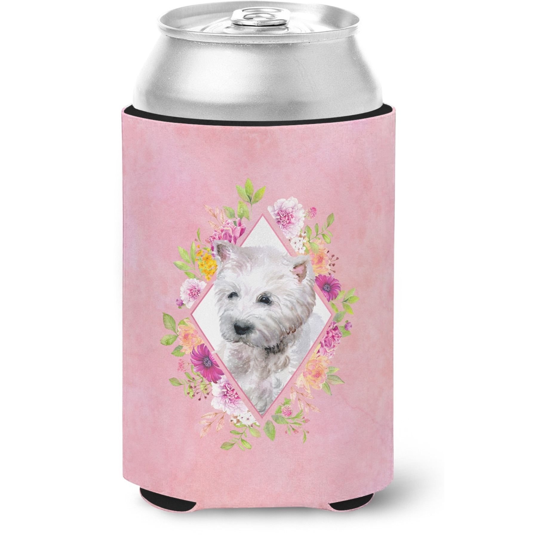 &quotCaroline's Treasures West Highland White Terrier Pink Flowers Can or Bottle Hugger cold-beverage-koozies, 12 oz, Multicolor"