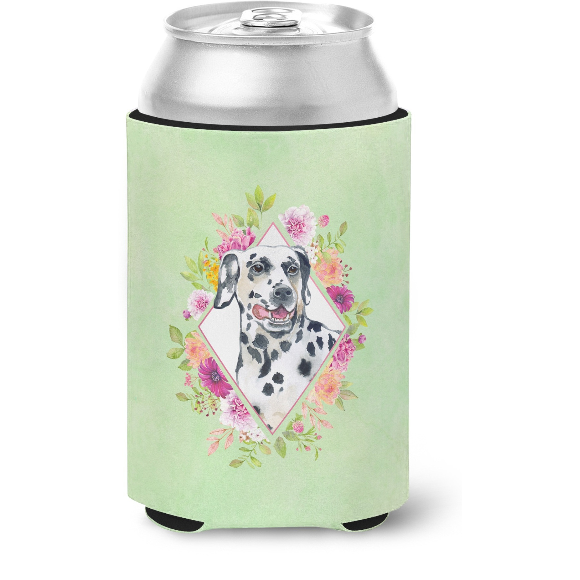 &quotCaroline's Treasures CK4297CC Dalmatian Green Flowers Can or Bottle Hugger cold-beverage-koozies, 12 oz, Multicolor"