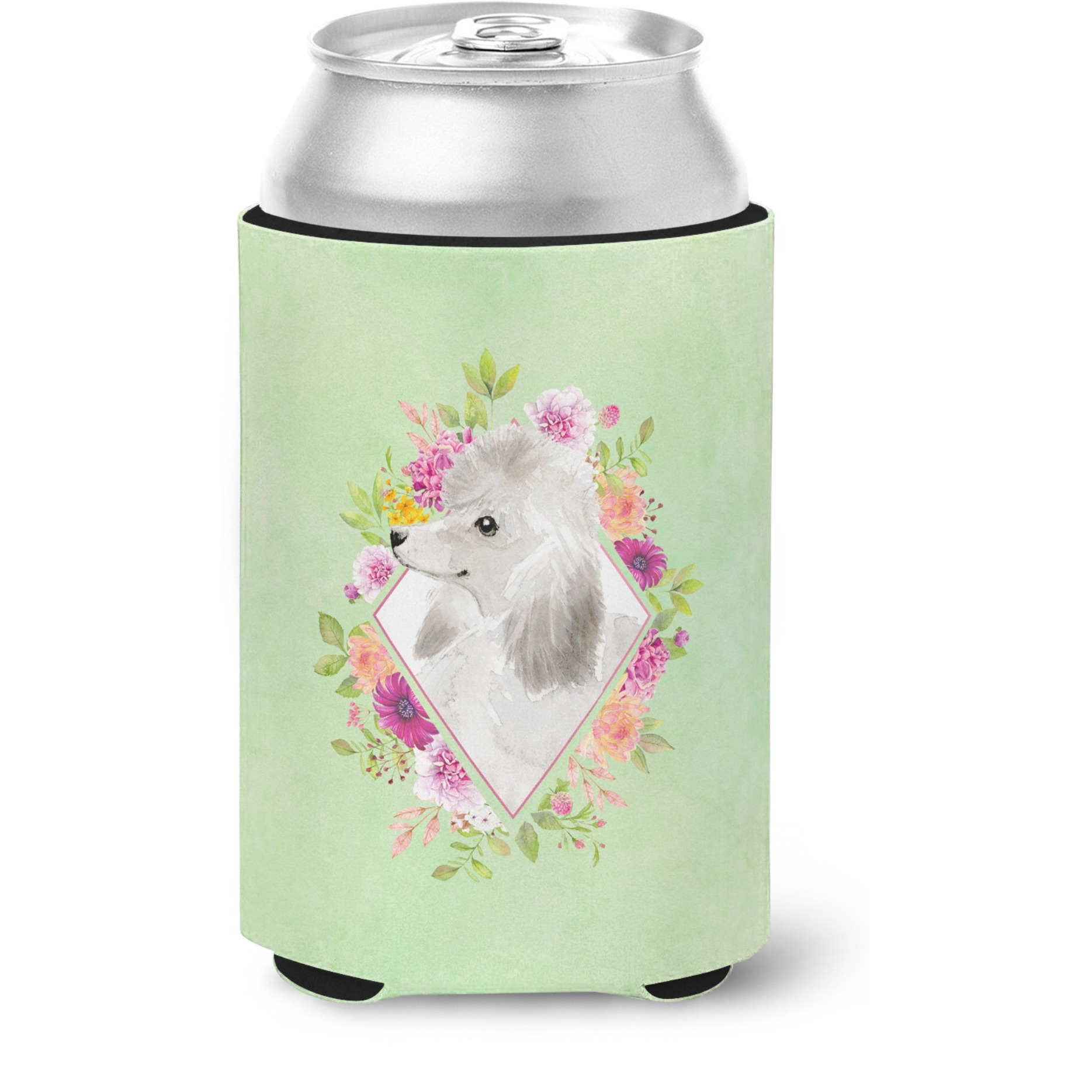 &quotCaroline's Treasures White Standard Poodle Green Flowers Can or Bottle Hugger cold-beverage-koozies, 12 oz, Multicolor"