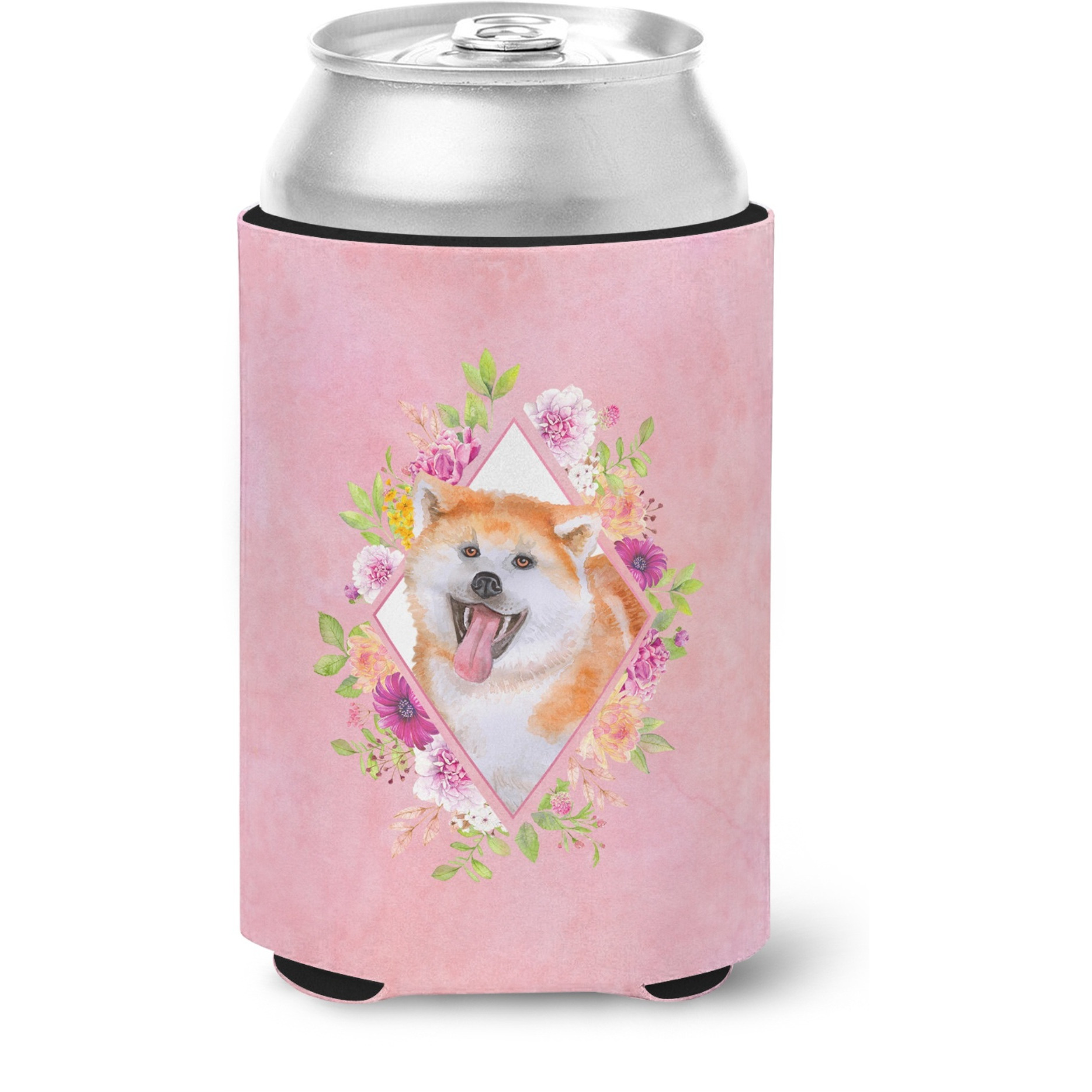 &quotCaroline's Treasures CK4111CC Akita Pink Flowers Can or Bottle Hugger cold-beverage-koozies, 12 oz, Multicolor"