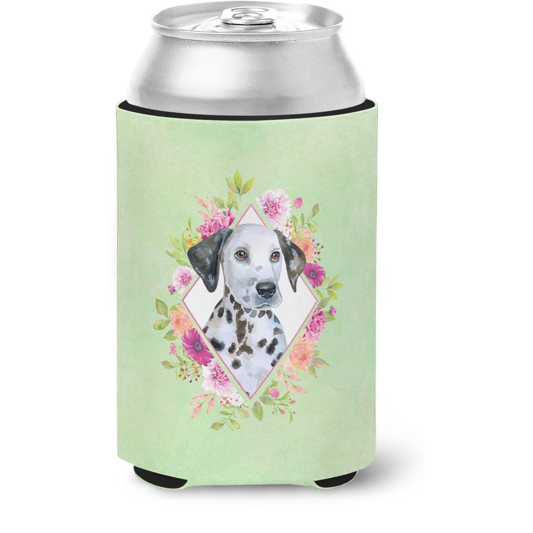 &quotCaroline's Treasures CK4296CC Dalmatian Puppy Green Flowers Can or Bottle Hugger cold-beverage-koozies, 12 oz, Multicolor"