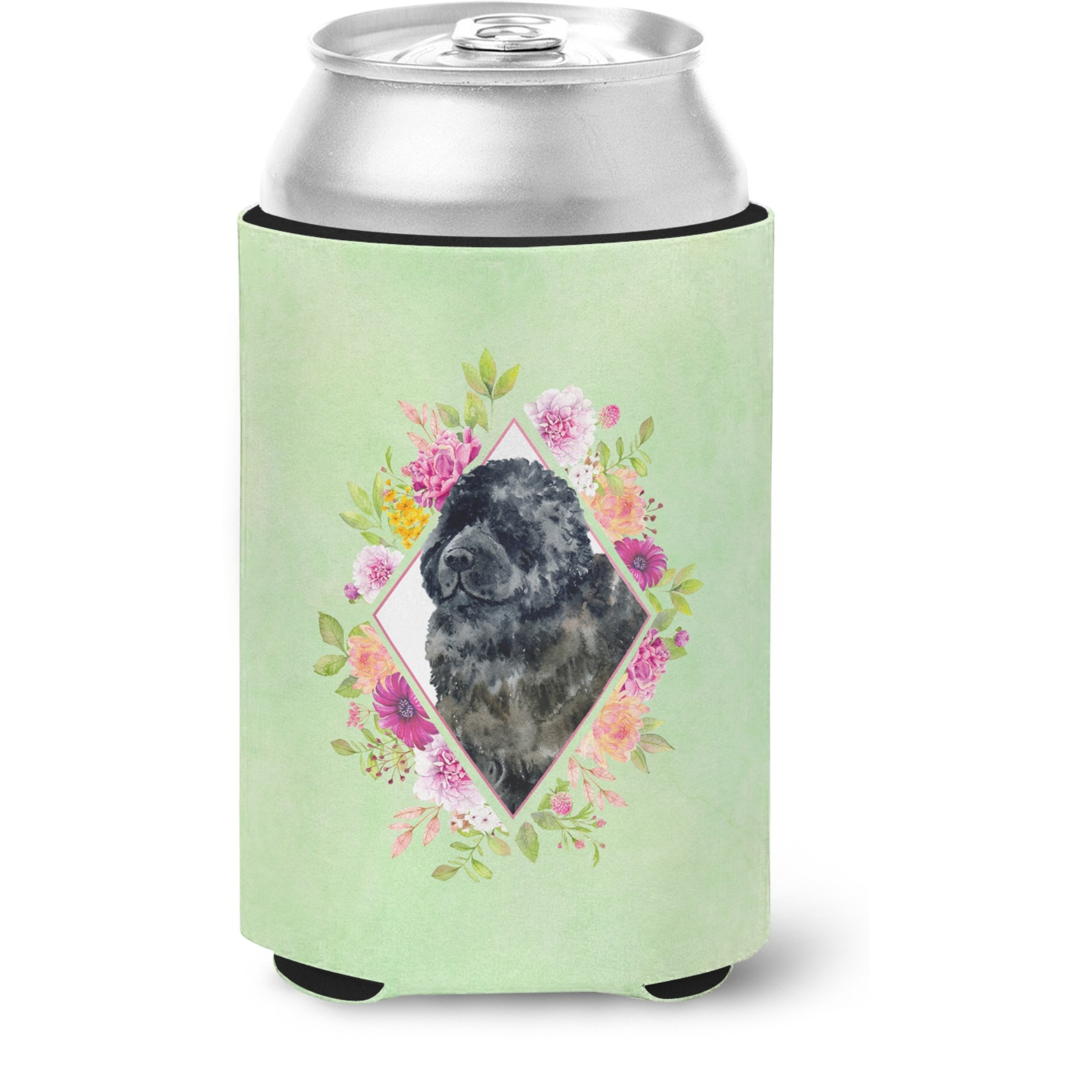 &quotCaroline's Treasures CK4323CC Newfoundland Green Flowers Can or Bottle Hugger cold-beverage-koozies, 12 oz, Multicolor"