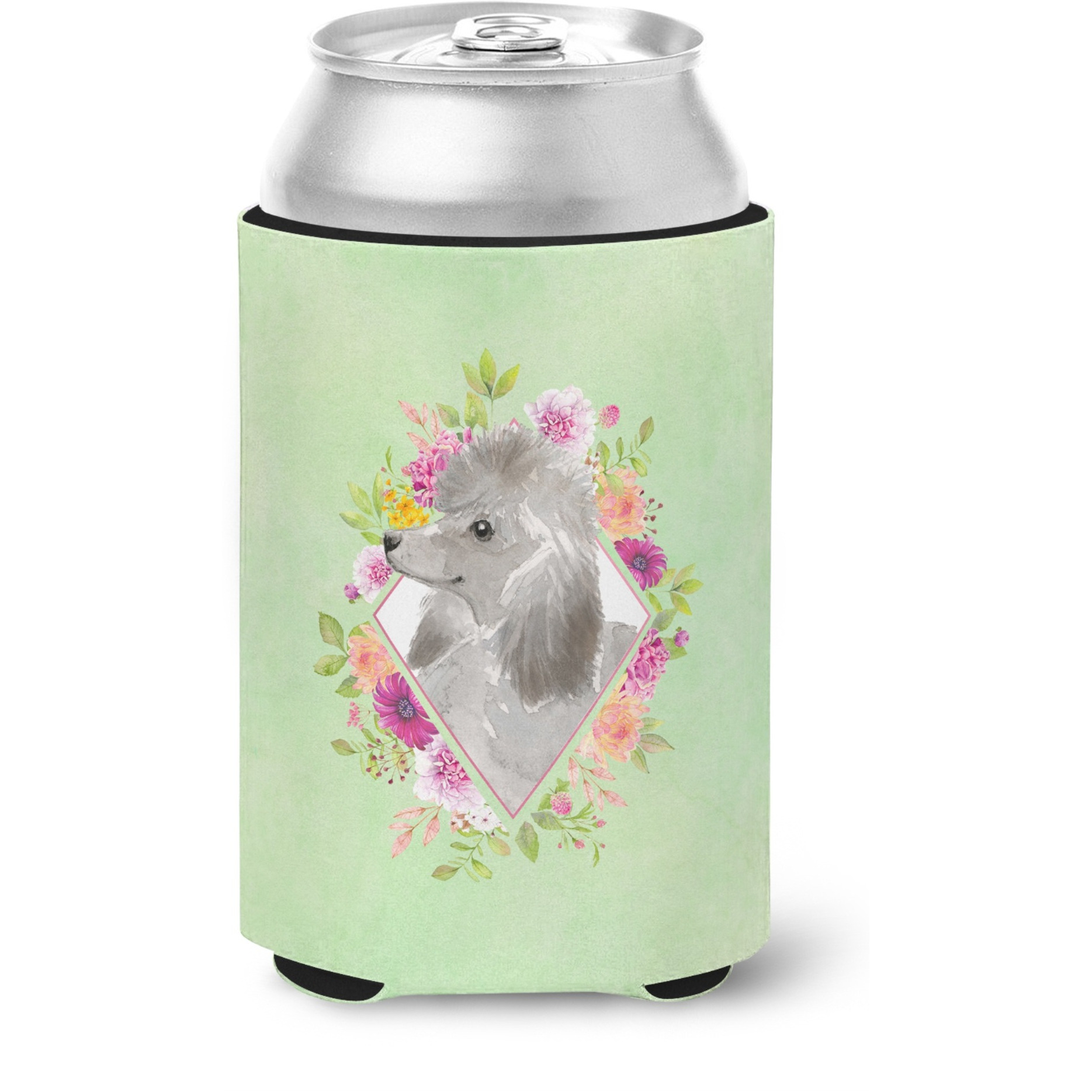 &quotCaroline's Treasures CK4393CC Grey Standard Poodle Green Flowers Can or Bottle Hugger cold-beverage-koozies, 12 oz, Multicolor"