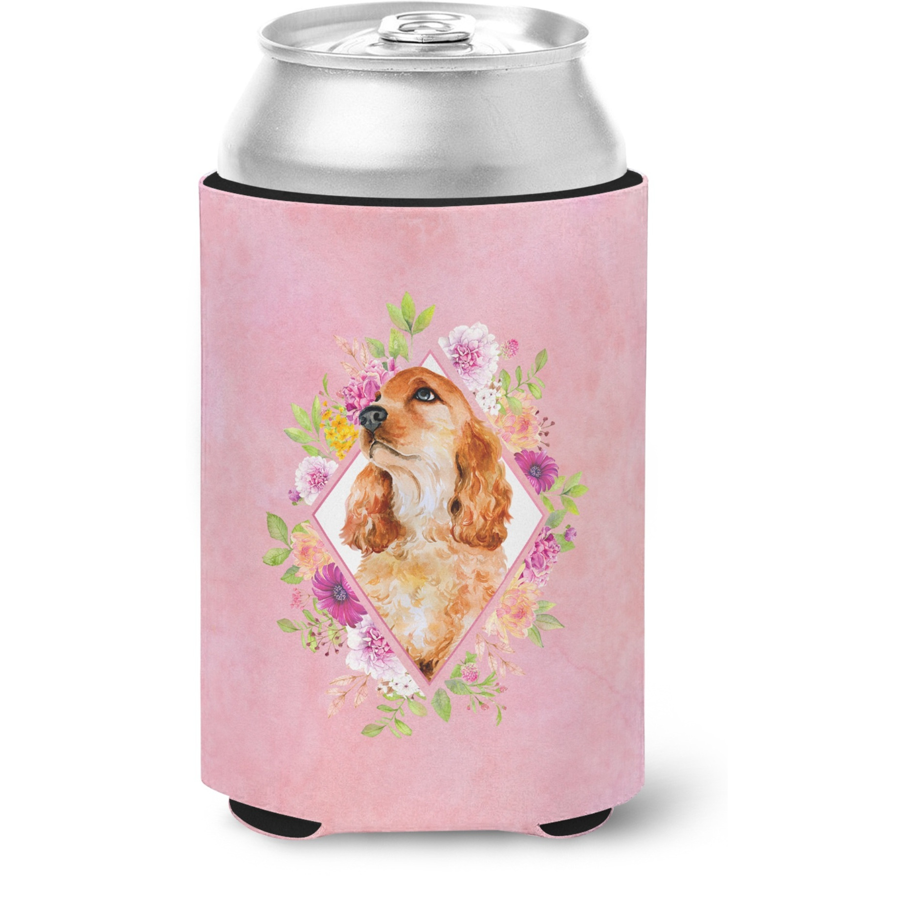 &quotCaroline's Treasures CK4133CC Cocker Spaniel 2 Pink Flowers Can or Bottle Hugger cold-beverage-koozies, 12 oz, Multicolor"