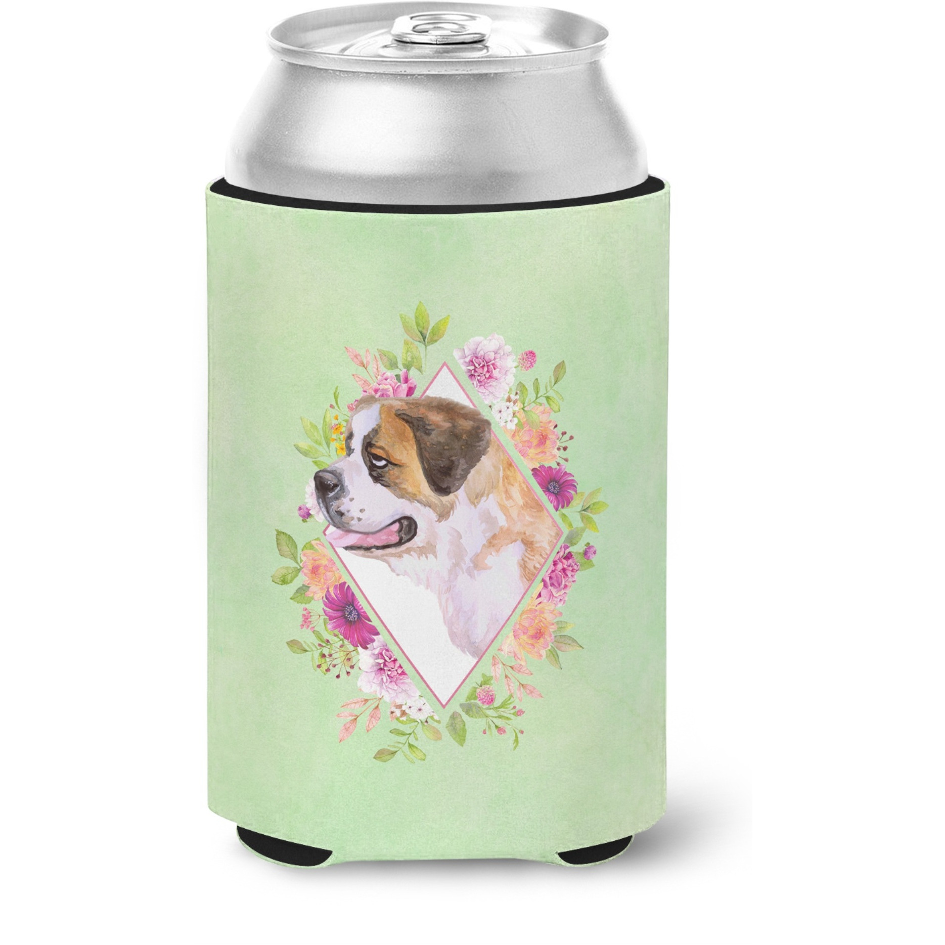 &quotCaroline's Treasures CK4346CC Saint Bernard 1 Green Flowers Can or Bottle Hugger cold-beverage-koozies, 12 oz, Multicolor"