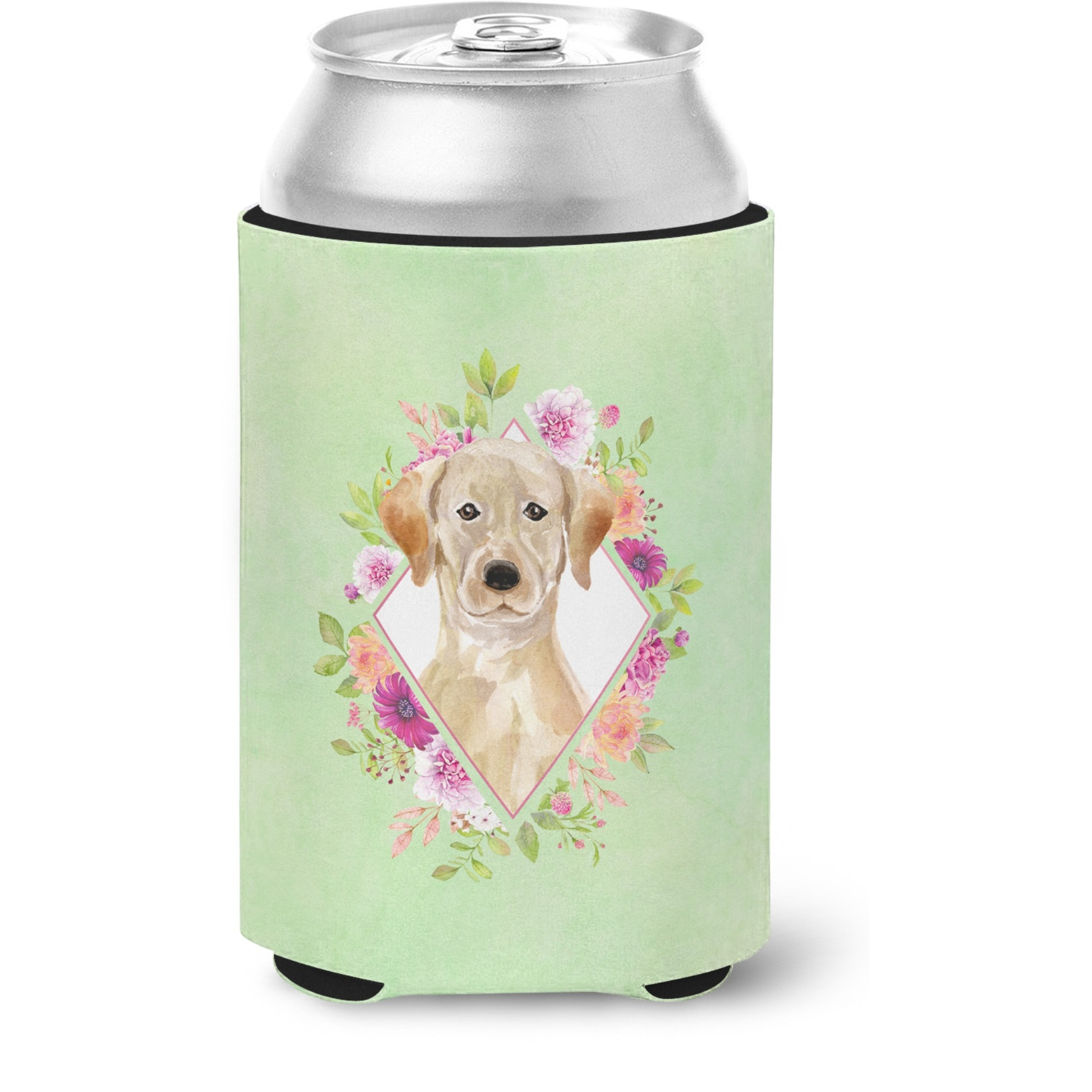 &quotCaroline's Treasures CK4387CC Yellow Lab Green Flowers Can or Bottle Hugger cold-beverage-koozies, 12 oz, Multicolor"