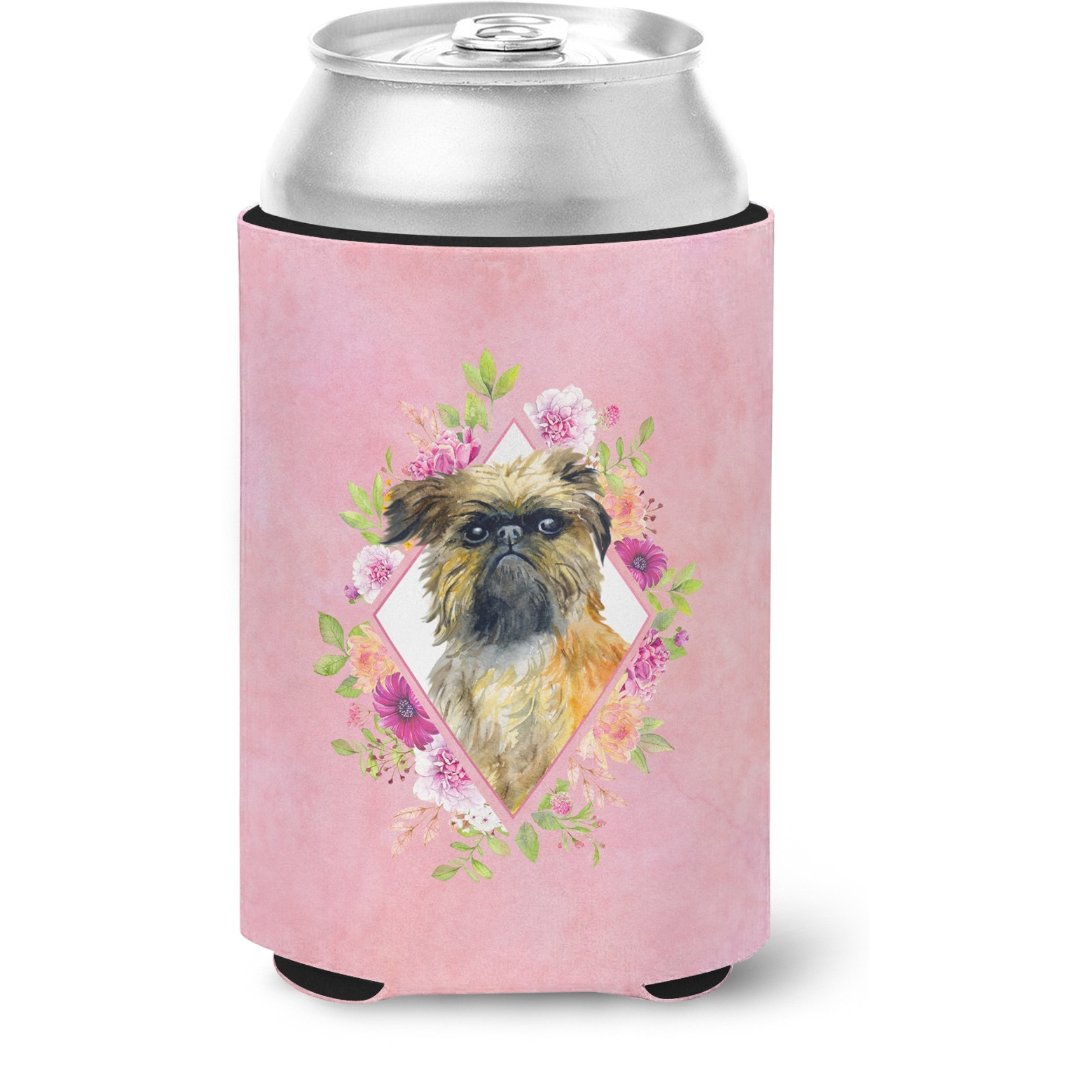 &quotCaroline's Treasures CK4123CC Brussels Griffon Pink Flowers Can or Bottle Hugger cold-beverage-koozies, 12 oz, Multicolor"