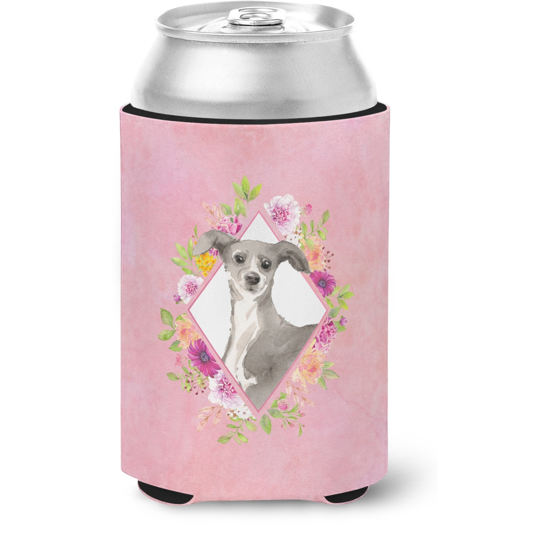 &quotCaroline's Treasures CK4230CC Italian Greyhound Pink Flowers Can or Bottle Hugger cold-beverage-koozies, 12 oz, Multicolor"