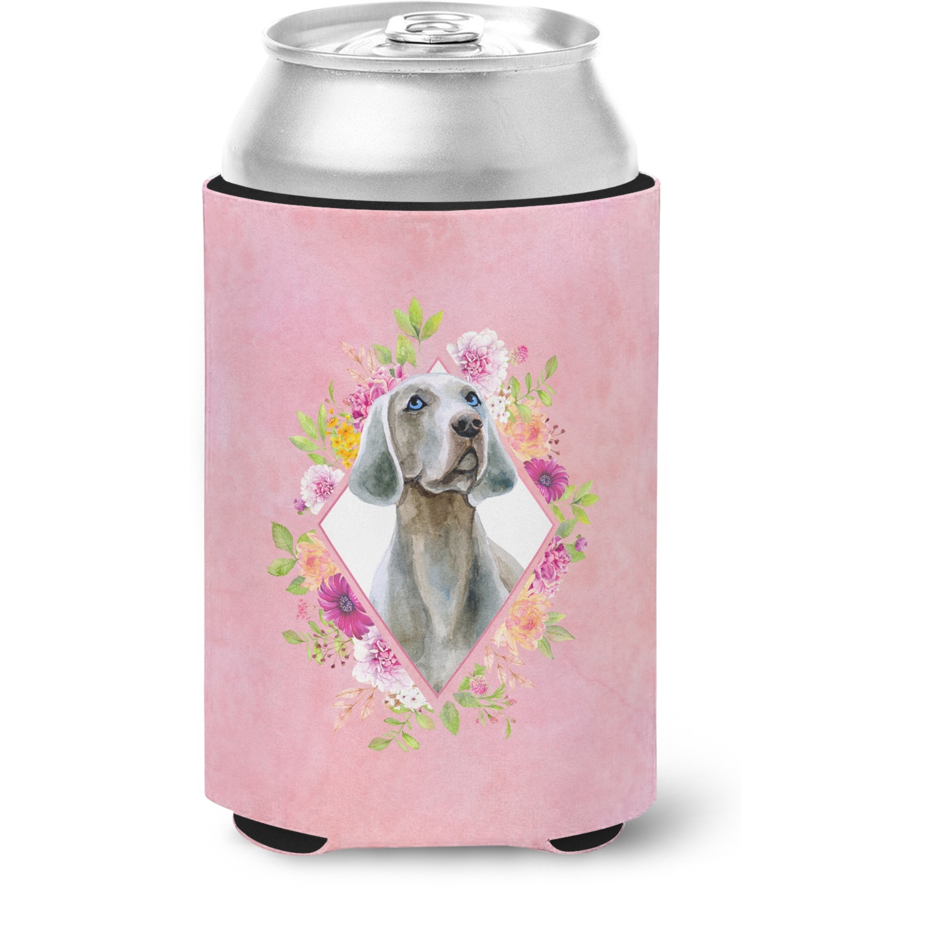 &quotCaroline's Treasures CK4191CC Weimaraner Pink Flowers Can or Bottle Hugger cold-beverage-koozies, 12 oz, Multicolor"