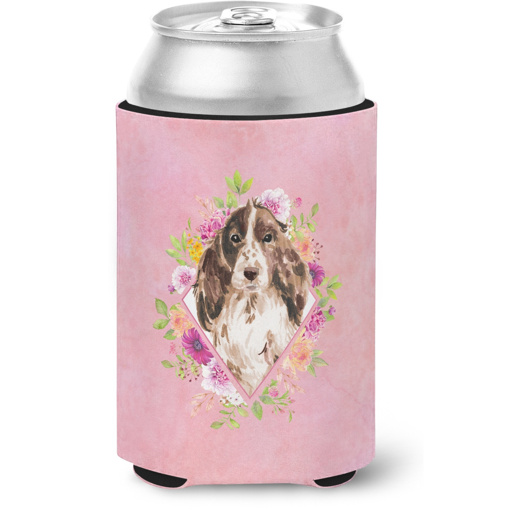 &quotCaroline's Treasures Brown Parti Cocker Spaniel Pink Flowers Can or Bottle Hugger cold-beverage-koozies, 12 oz, Multicolor"