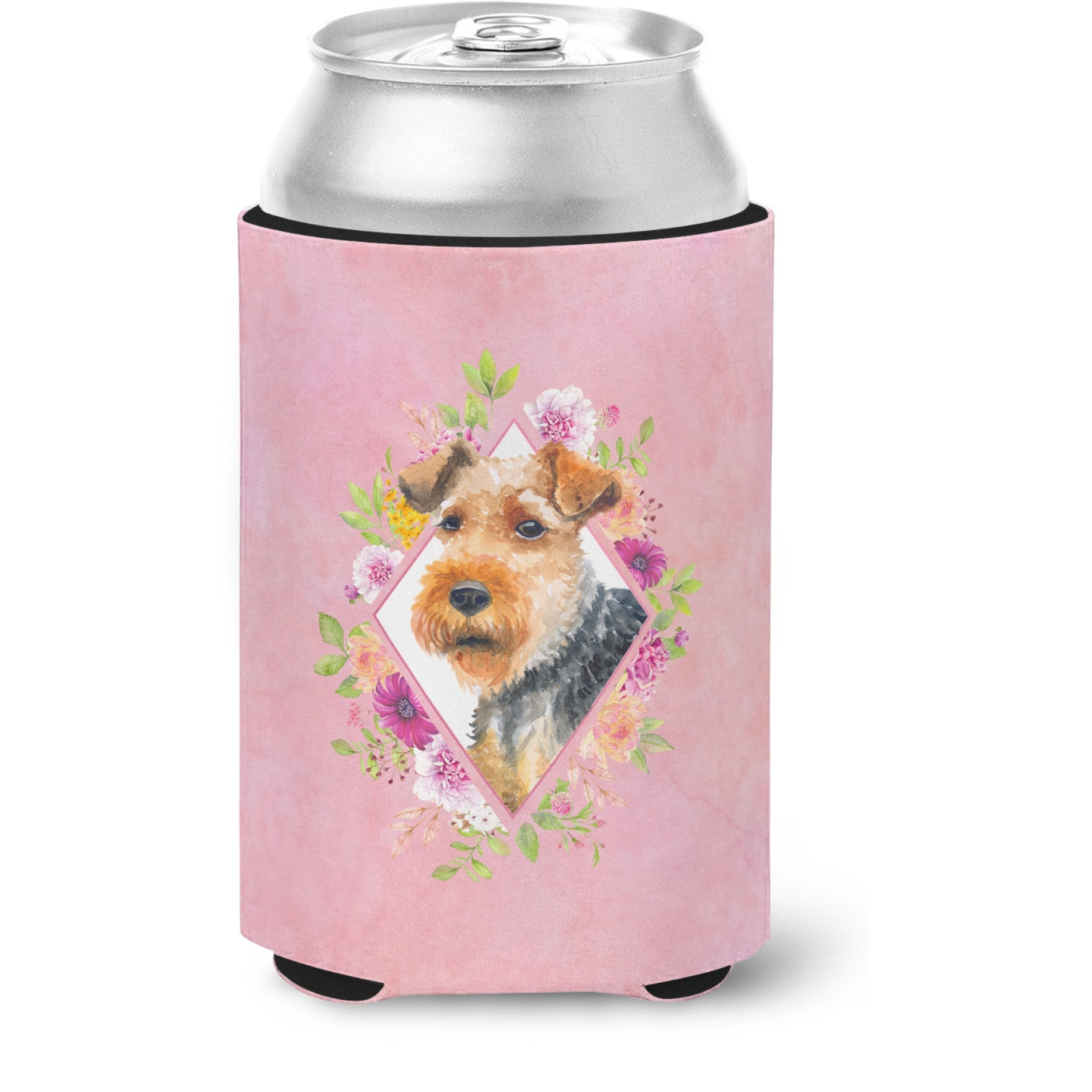 &quotCaroline's Treasures CK4192CC Welsh Terrier Pink Flowers Can or Bottle Hugger cold-beverage-koozies, 12 oz, Multicolor"