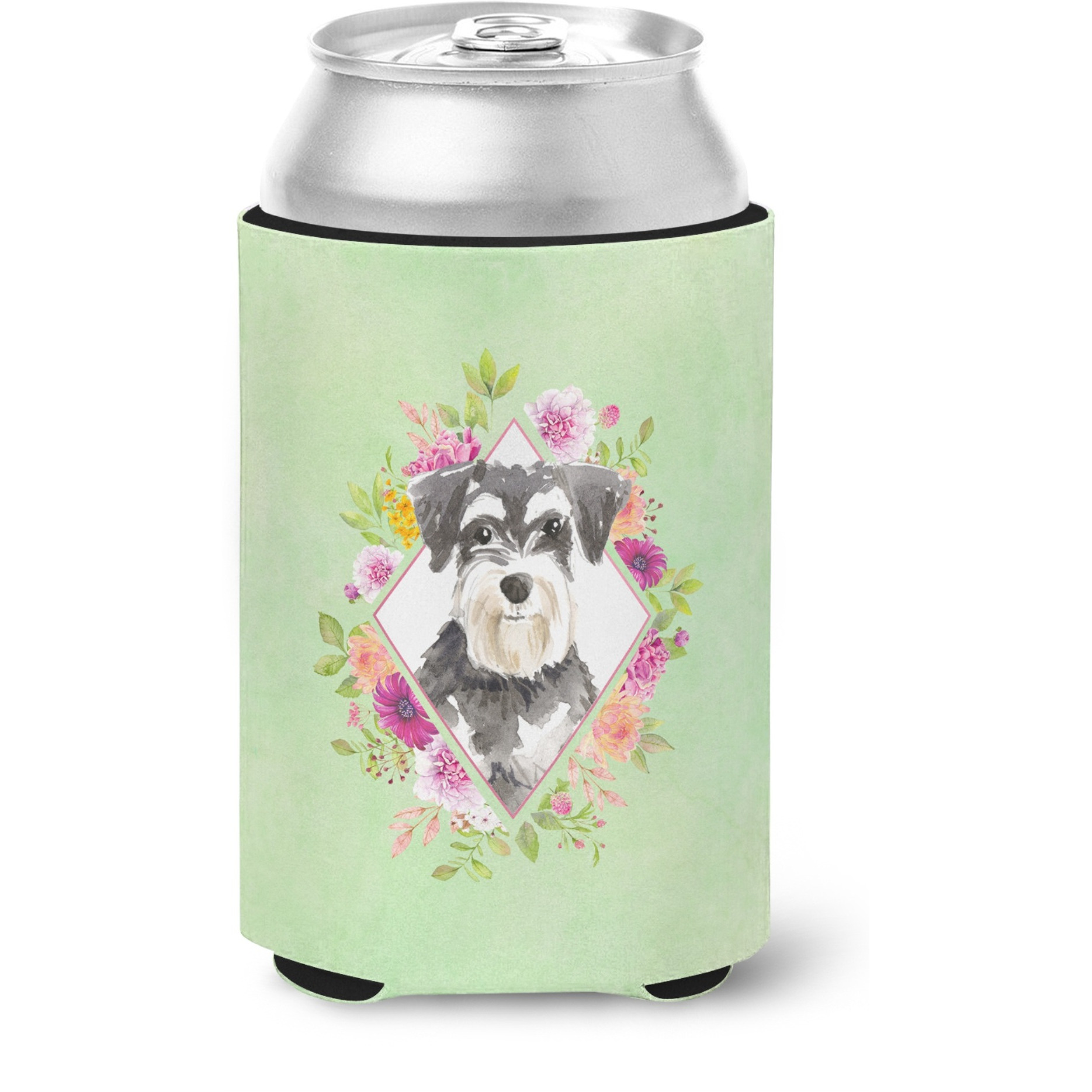 &quotCaroline's Treasures CK4382CC Schnauzer 2 Green Flowers Can or Bottle Hugger cold-beverage-koozies, 12 oz, Multicolor"