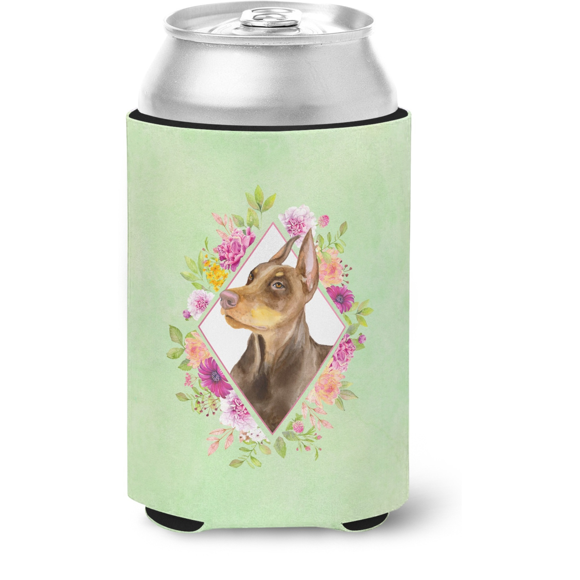 &quotCaroline's Treasures CK4298CC Doberman Pinscher Green Flowers Can or Bottle Hugger cold-beverage-koozies, 12 oz, Multicolor"